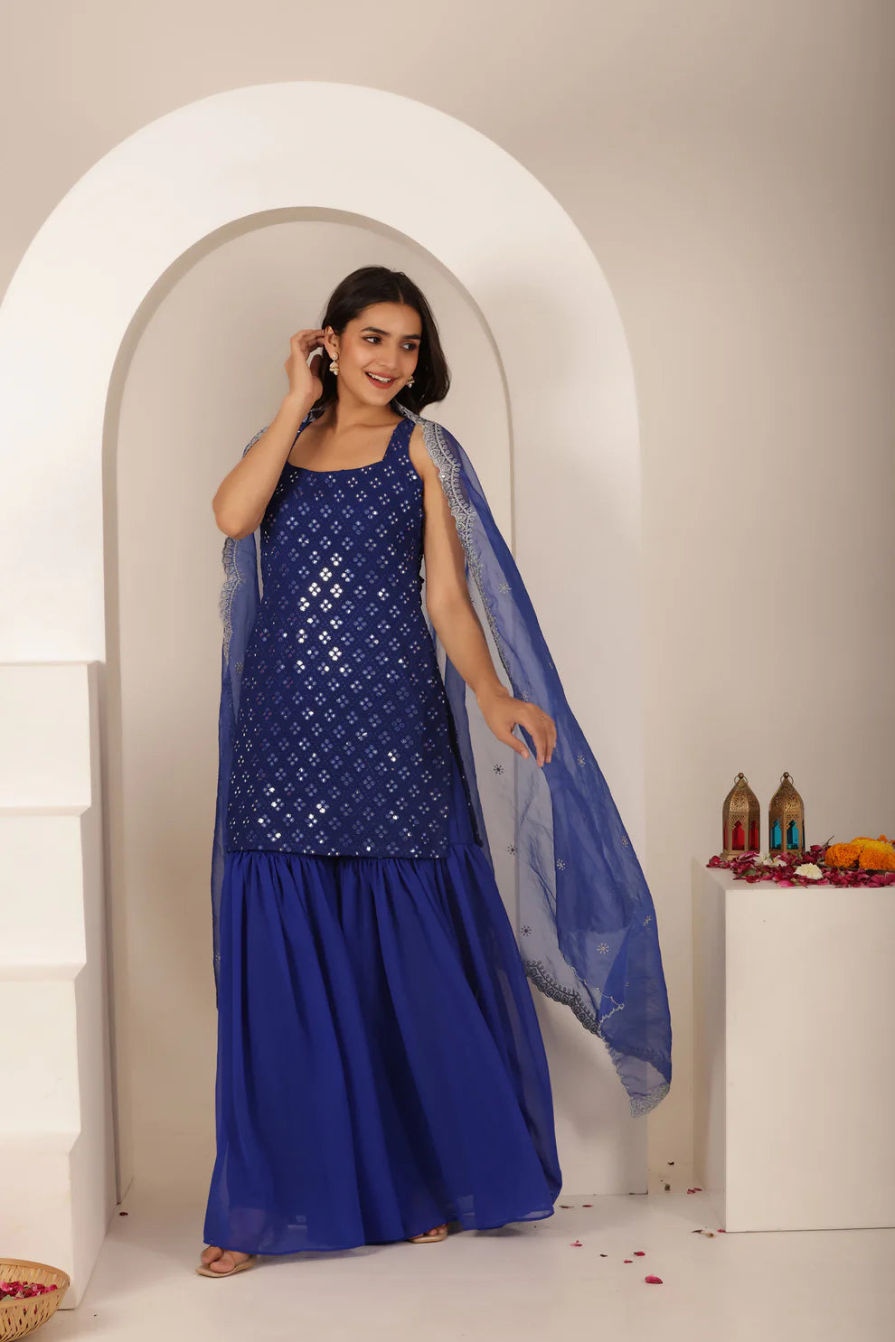 NORA CHERRY PINK CHIKANKARI SHARARA SET