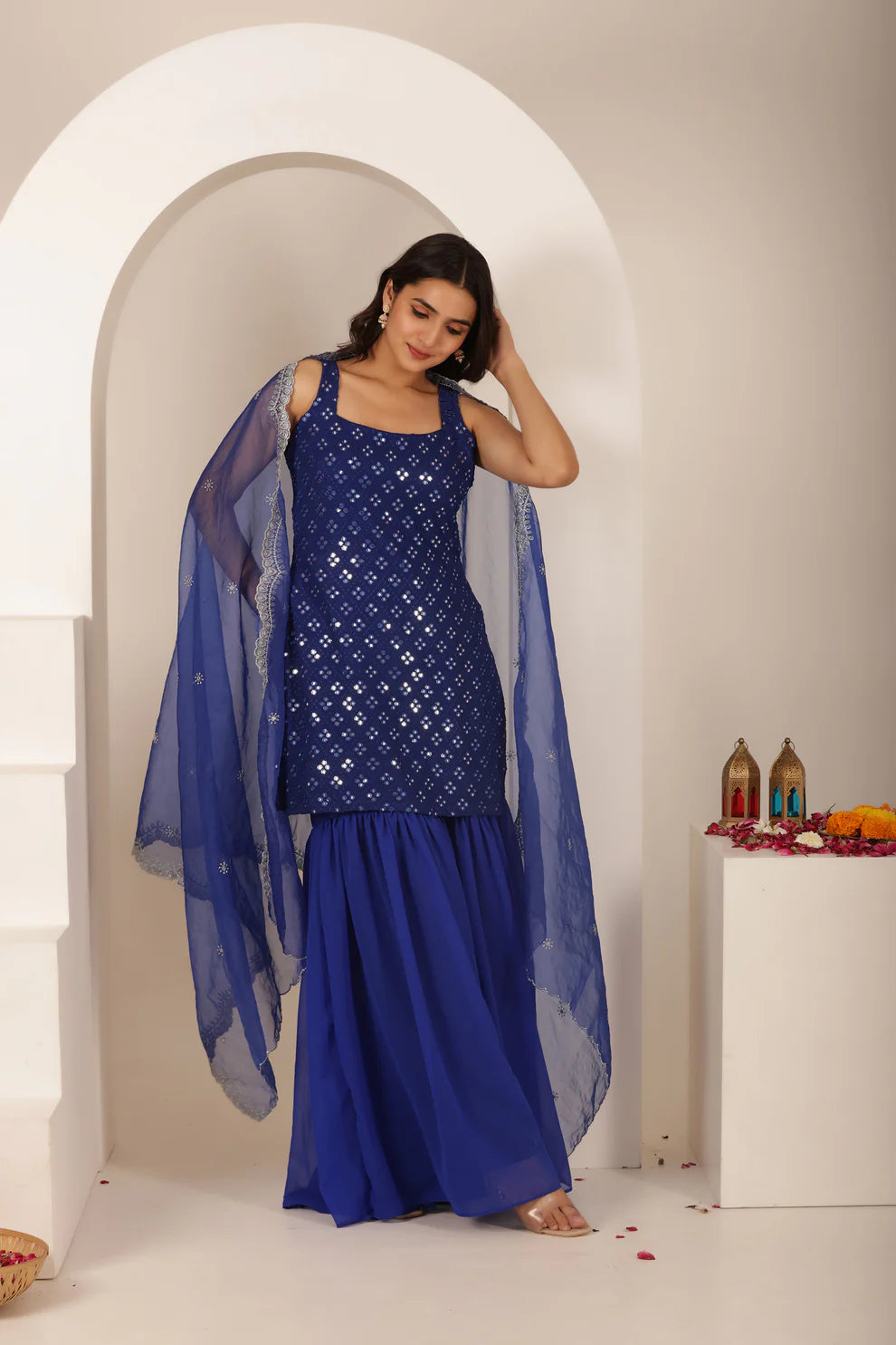 NORA CHERRY PINK CHIKANKARI SHARARA SET
