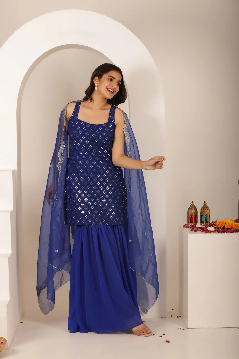 NORA CHERRY PINK CHIKANKARI SHARARA SET