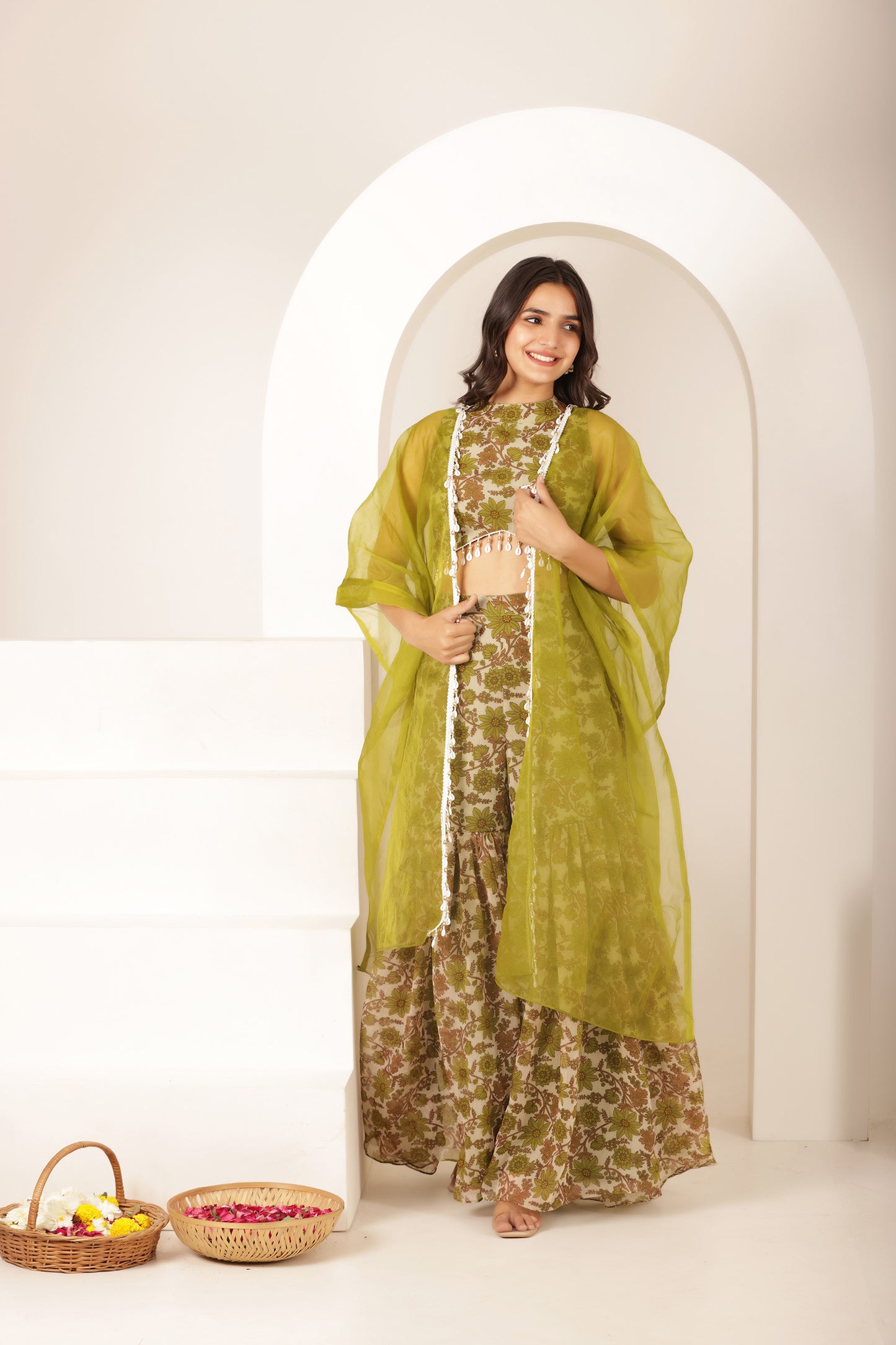 SAEE GREEN FLORAL SHARARA SET