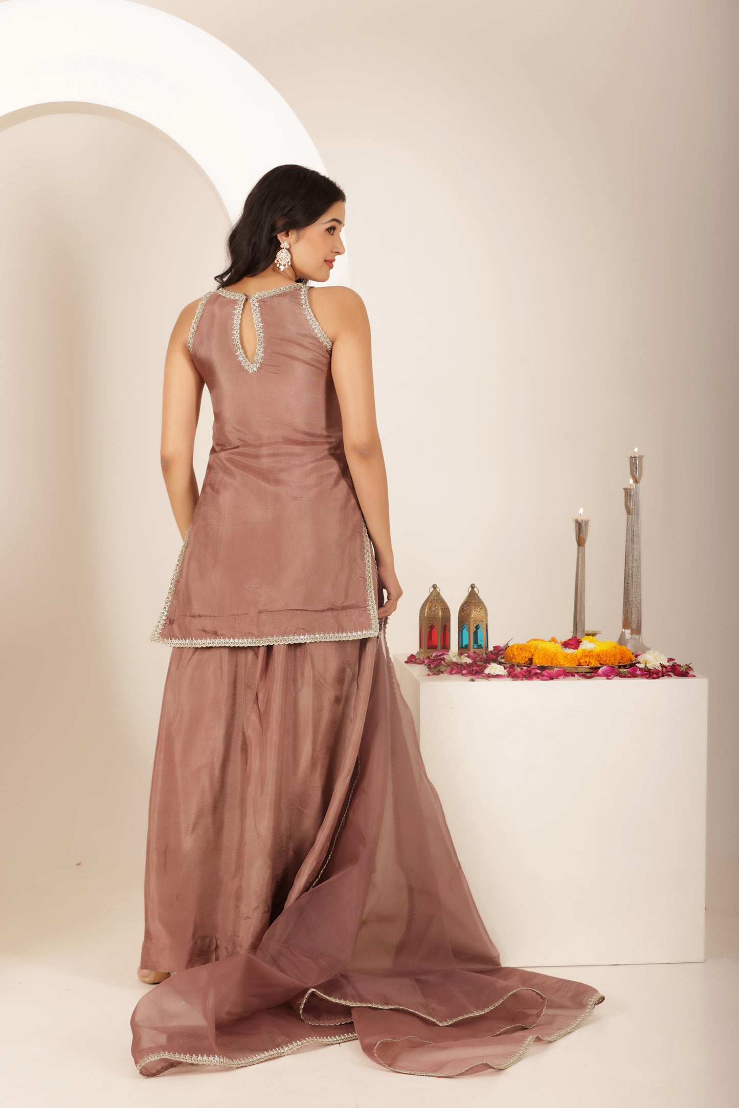RUBAB BEIGE BROWN FARSHI SALWAR SUIT