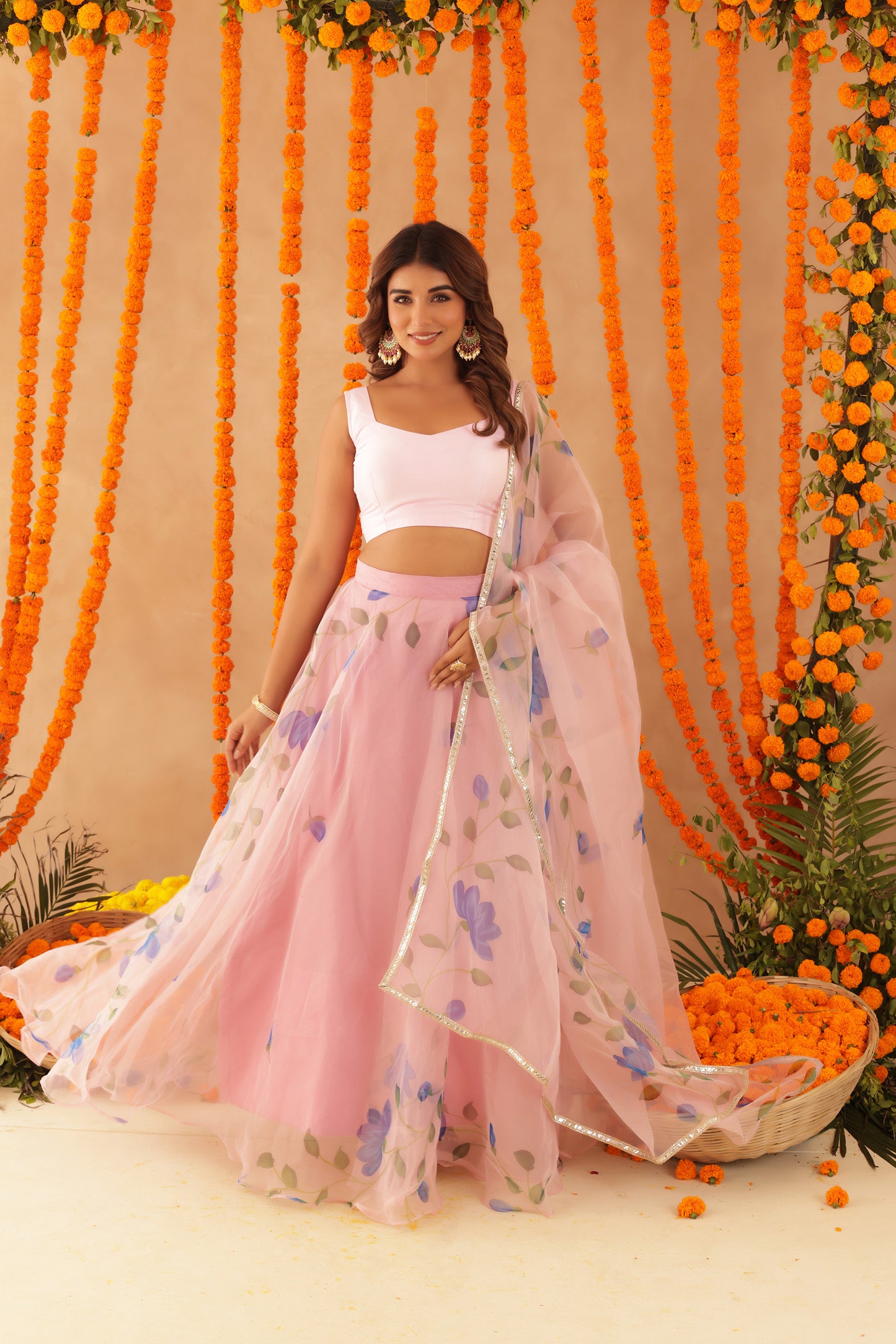 MAANYA PINK ORGANZA LEHENGA SET