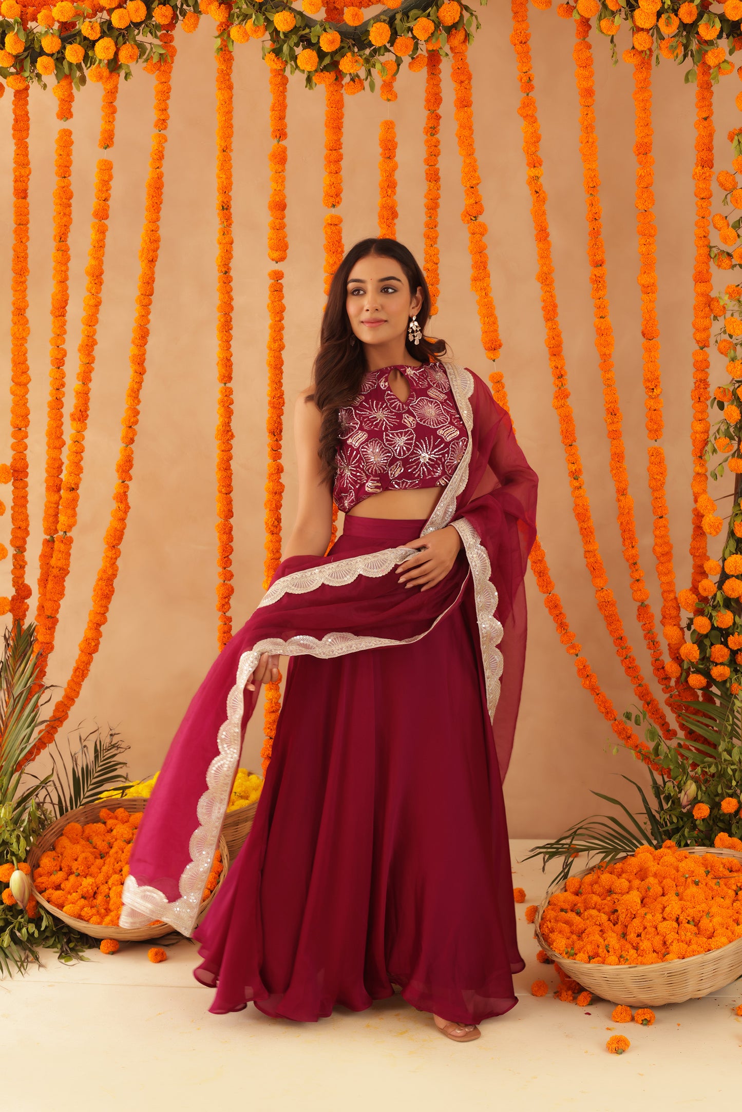 SAISHA CHERRY PINK DETAILED LEHENGA