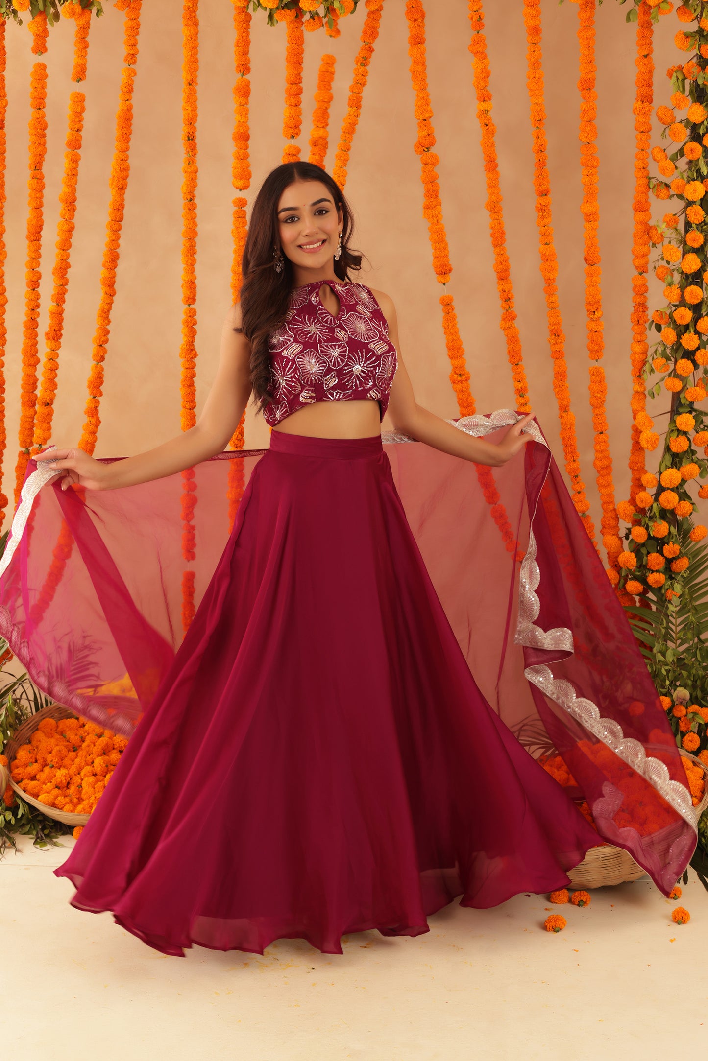 SAISHA CHERRY PINK DETAILED LEHENGA