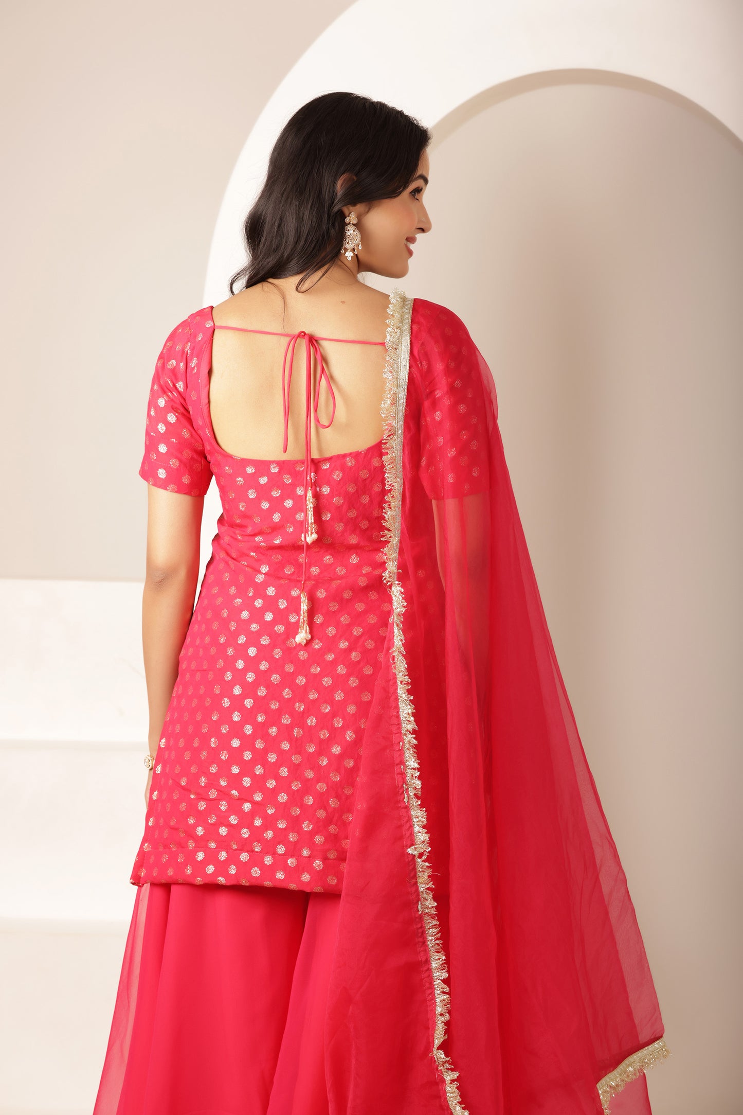 SAMEEN GOLDEN BUTI PINK PALAZZO SUIT SET