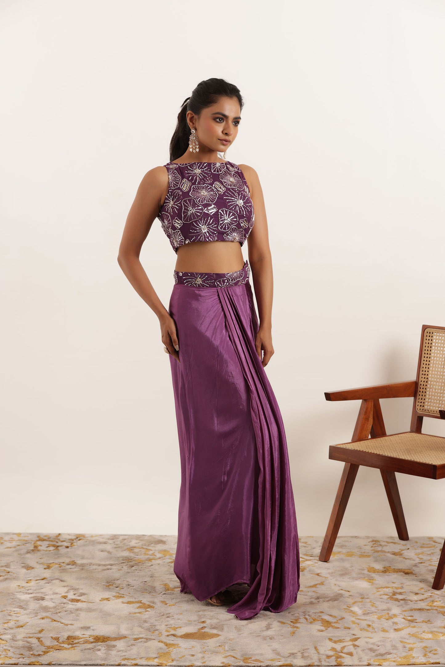 NISHAAT REGAL PURPLE SILK PRE DRAPED SAREE Deasha India