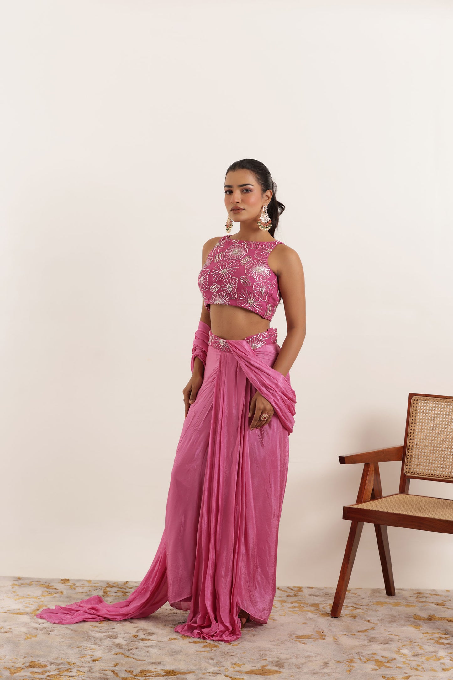 NAZAH MAUVE PINK PURE SILK PRE DRAPED SAREE Deasha India