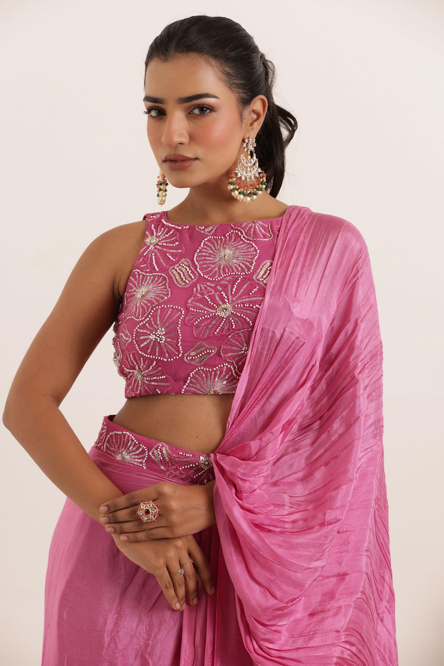 NAZAH MAUVE PINK PURE SILK PRE DRAPED SAREE Deasha India