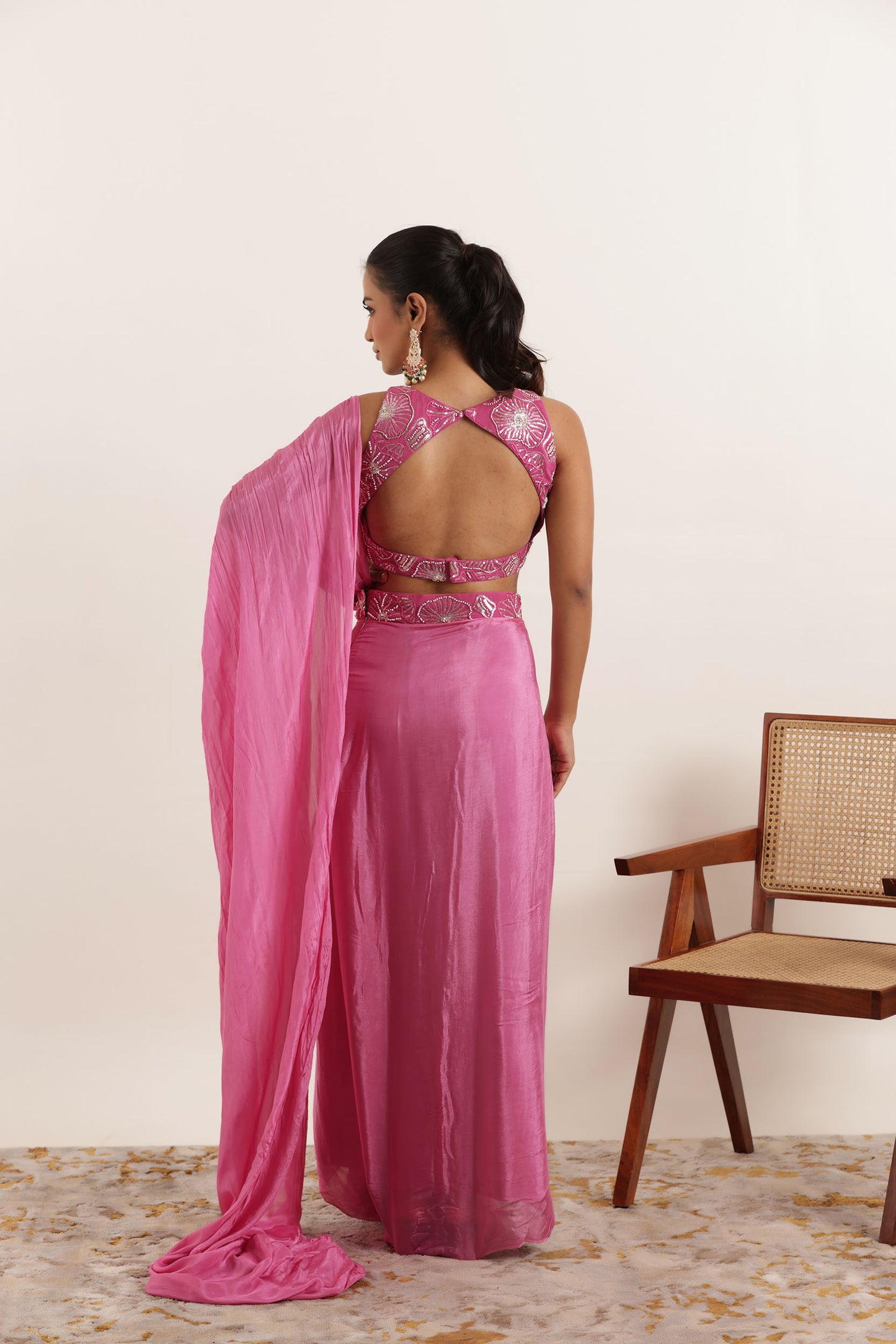 NAZAH MAUVE PINK PURE SILK PRE DRAPED SAREE Deasha India