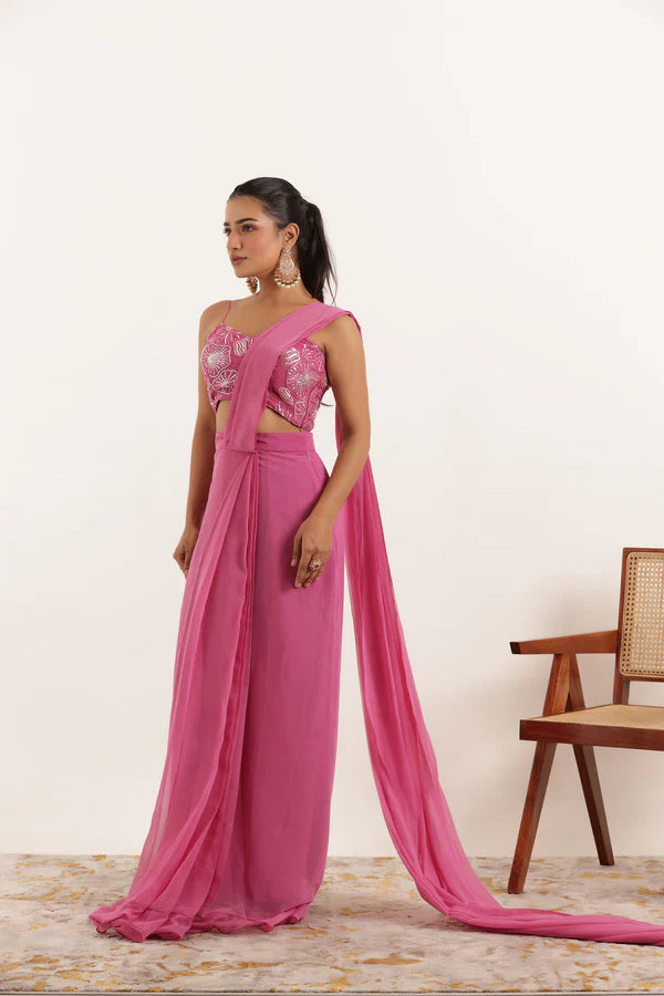 TAMANNA REGAL PURPLE PRE DRAPED RUFFLE SAREE Deasha India