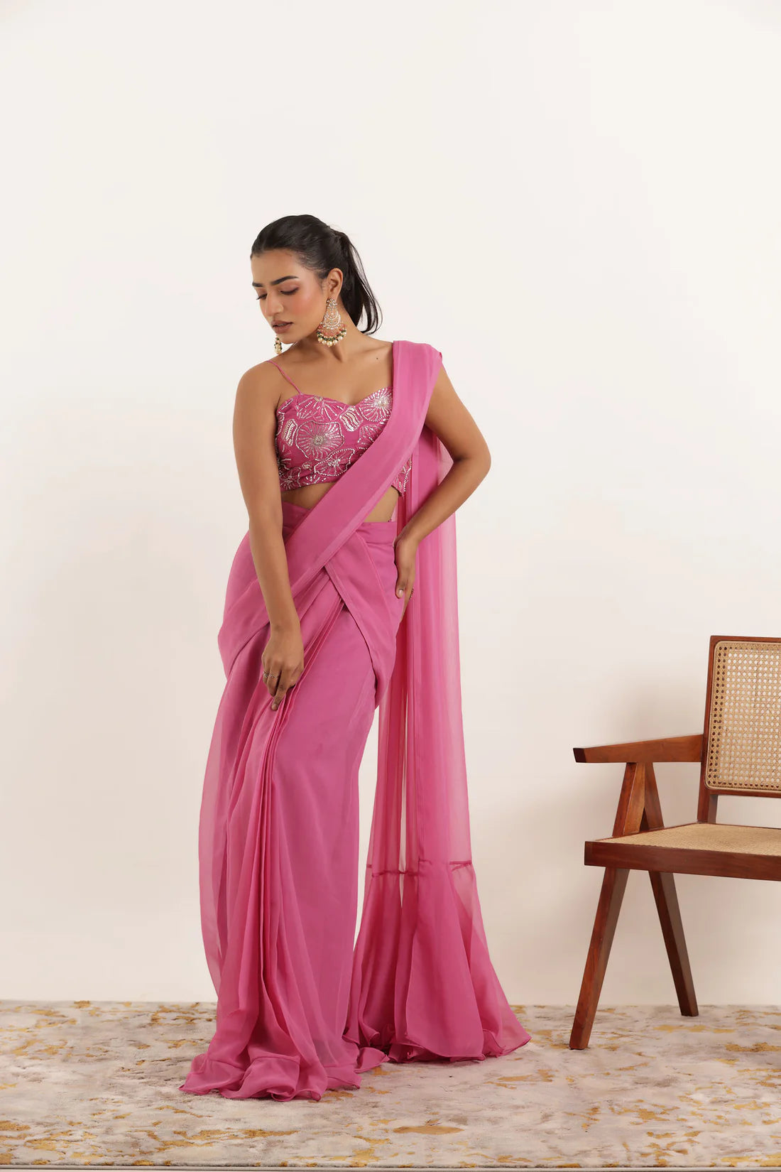 TAMANNA REGAL PURPLE PRE DRAPED RUFFLE SAREE Deasha India
