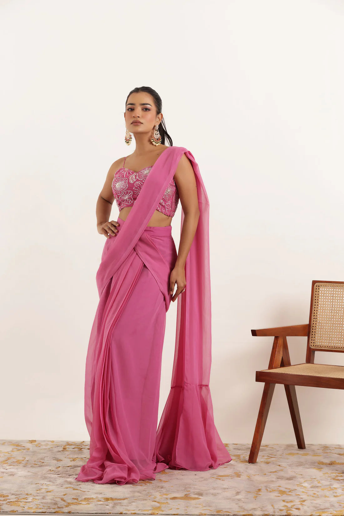 TAMANNA REGAL PURPLE PRE DRAPED RUFFLE SAREE Deasha India