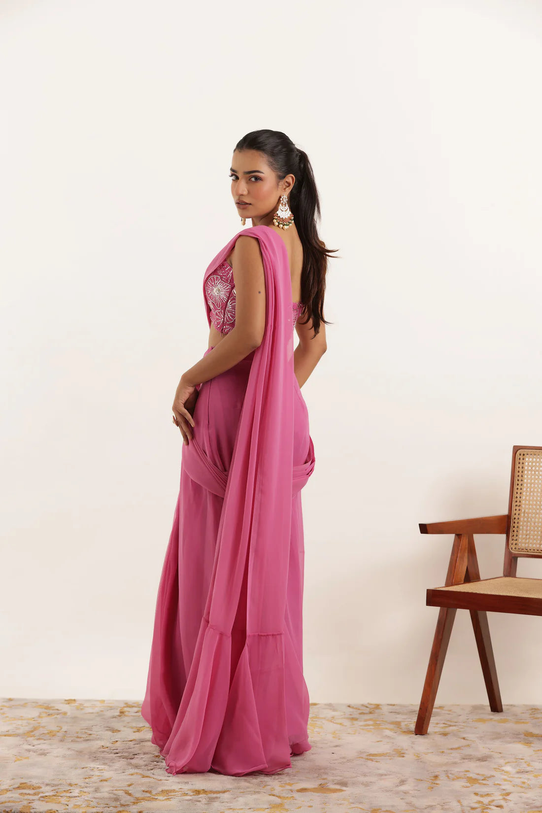 TAMANNA REGAL PURPLE PRE DRAPED RUFFLE SAREE Deasha India