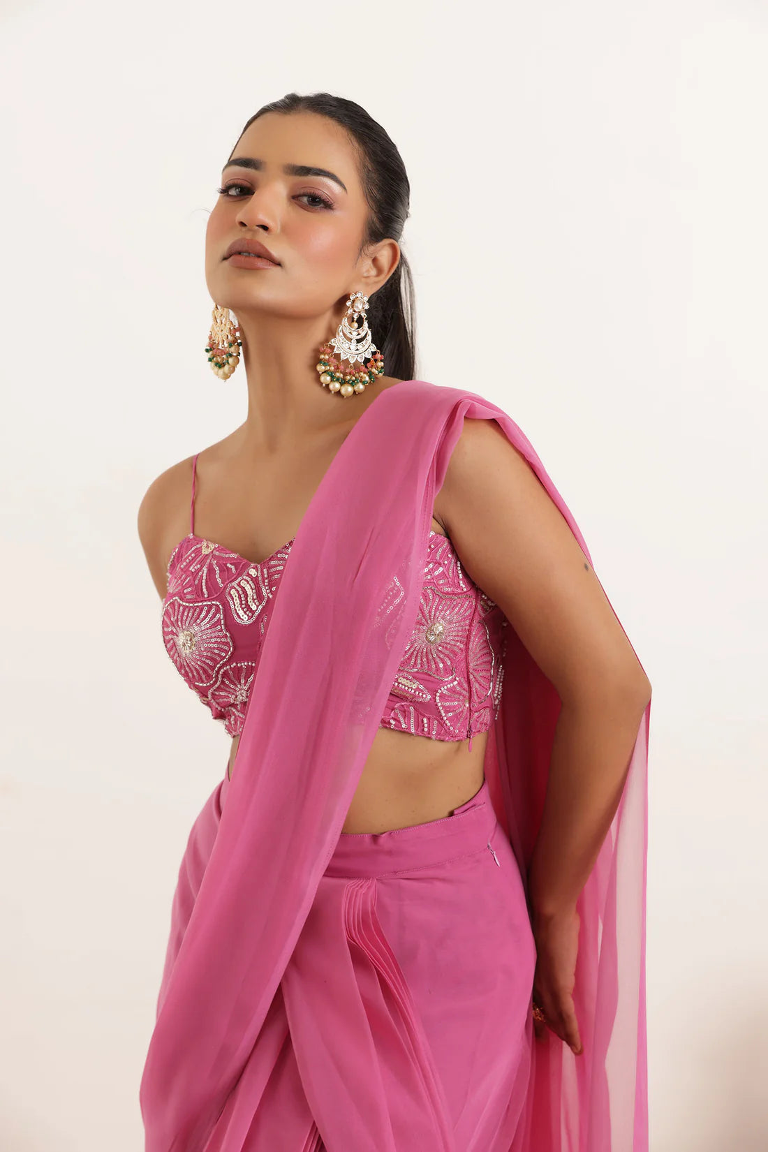 TAMANNA REGAL PURPLE PRE DRAPED RUFFLE SAREE Deasha India