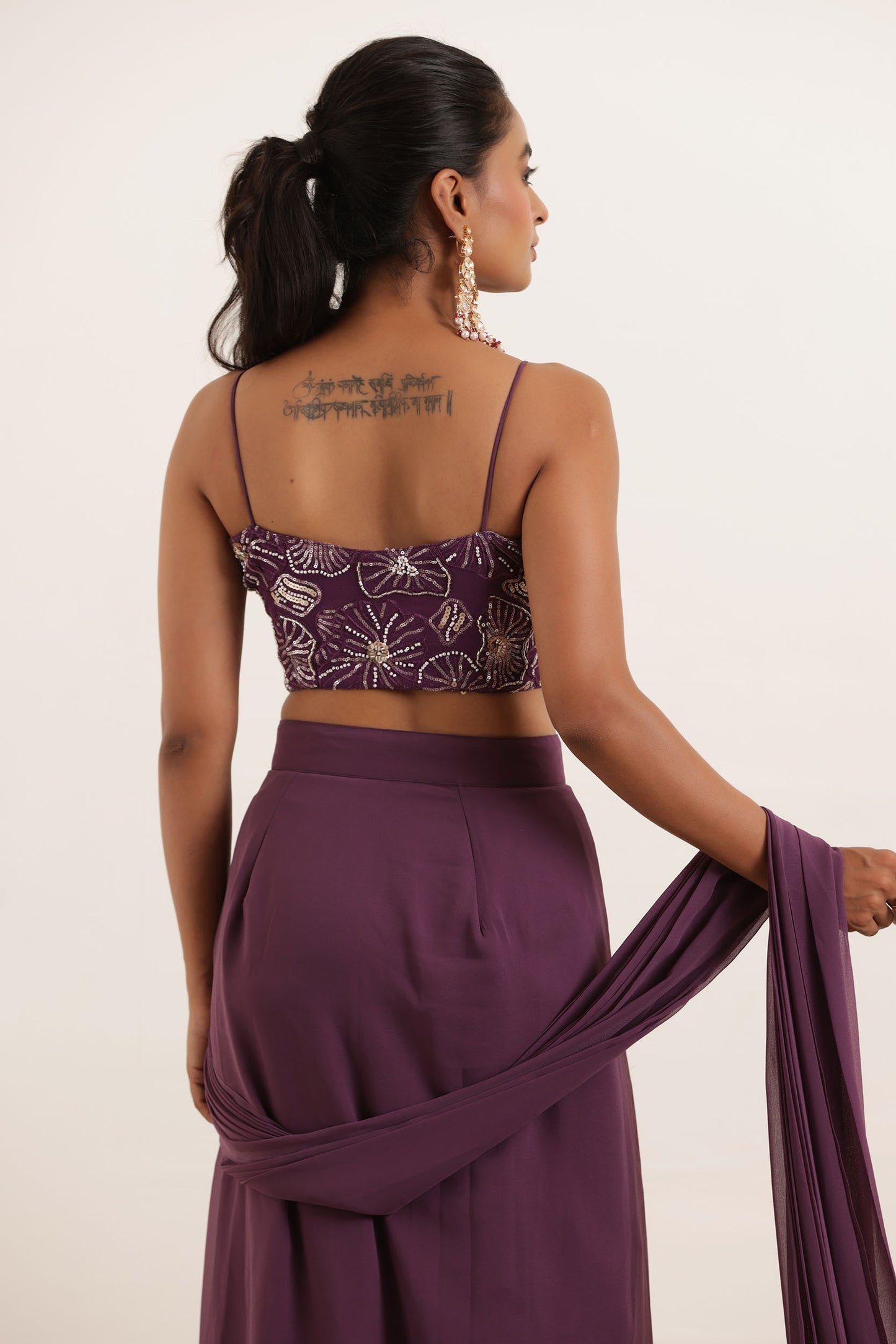 TAMANNA REGAL PURPLE PRE DRAPED RUFFLE SAREE Deasha India