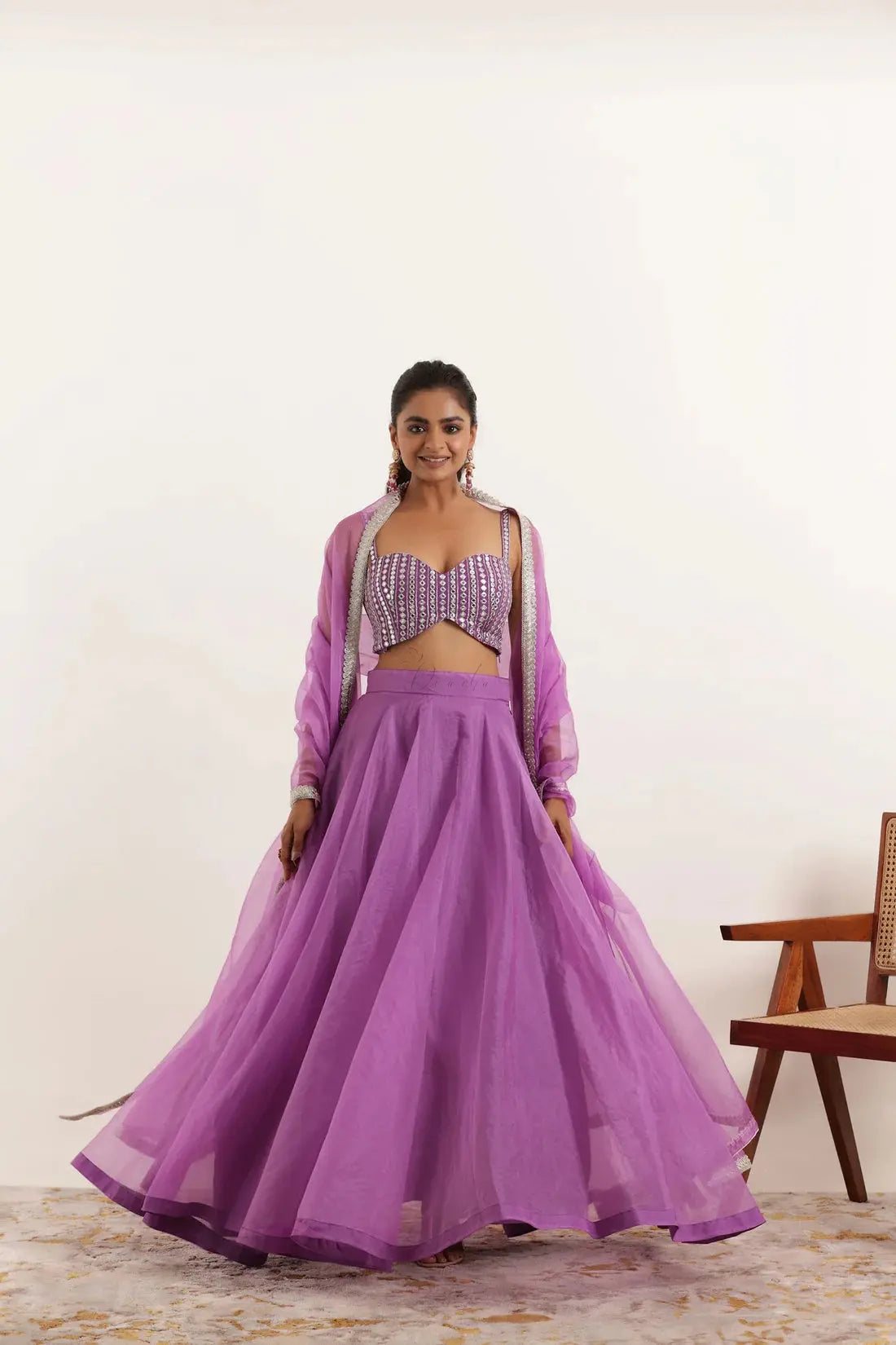AISHA LIGHT NEON GREEN DETAILED LEEHNAG SET Deasha India