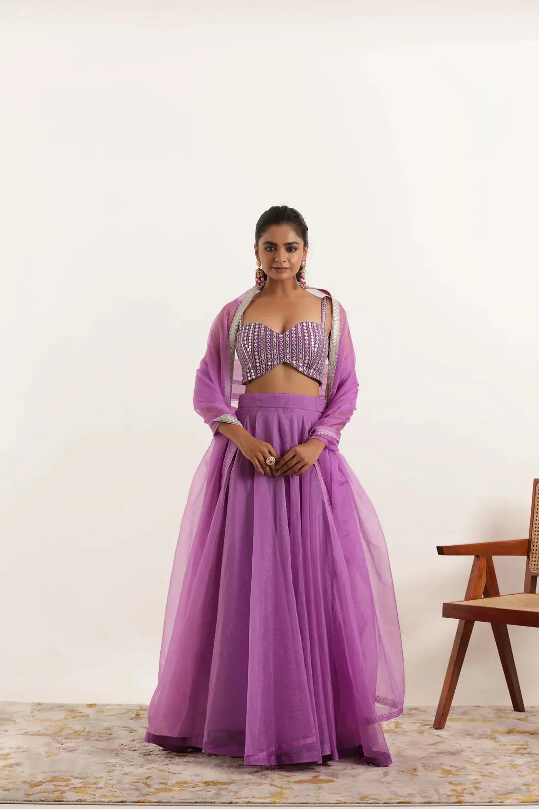 AISHA LIGHT NEON GREEN DETAILED LEEHNAG SET Deasha India