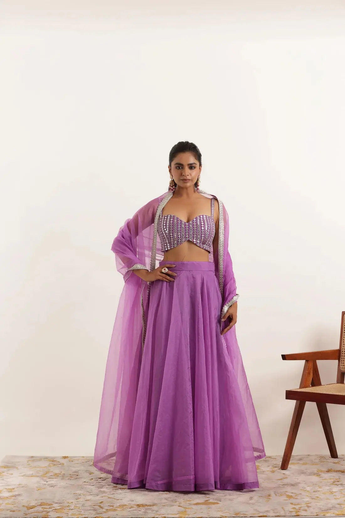 AISHA LIGHT NEON GREEN DETAILED LEEHNAG SET Deasha India