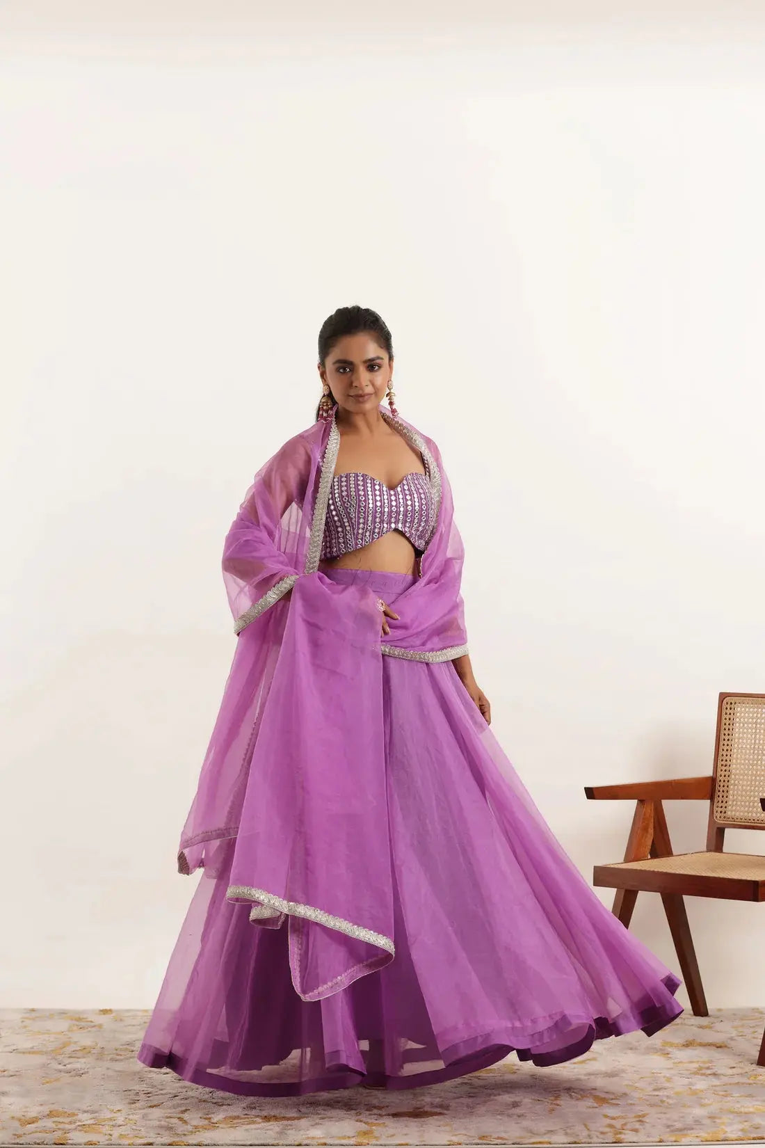 AISHA LIGHT NEON GREEN DETAILED LEEHNAG SET Deasha India