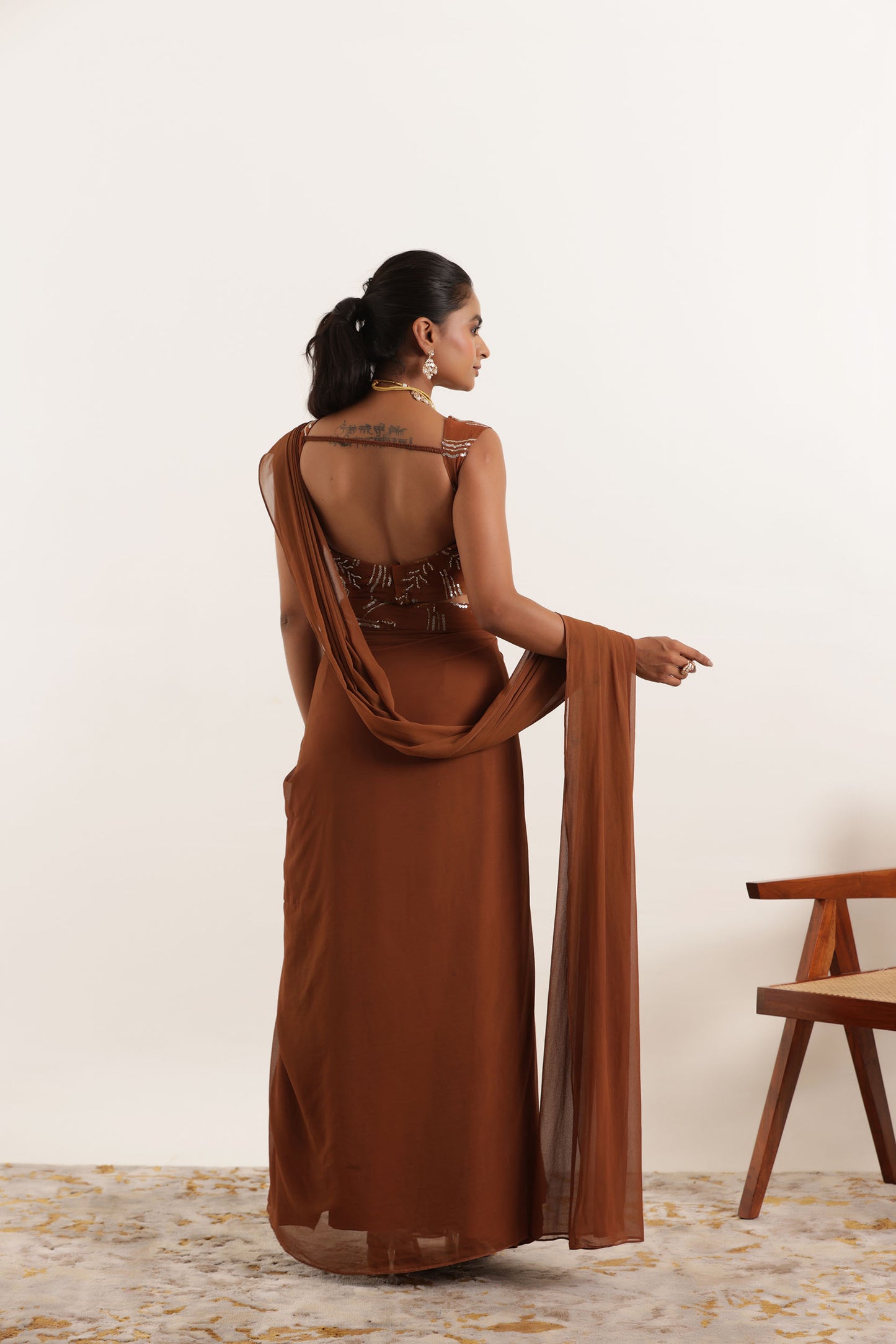 AASHVI BROWN PRE DRPAED SAREE Deasha India