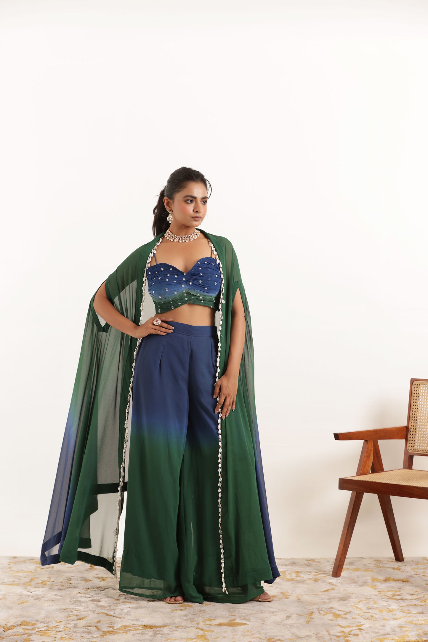 ANIKA BLUE OMBRE DETAILED FUSION SET Deasha India