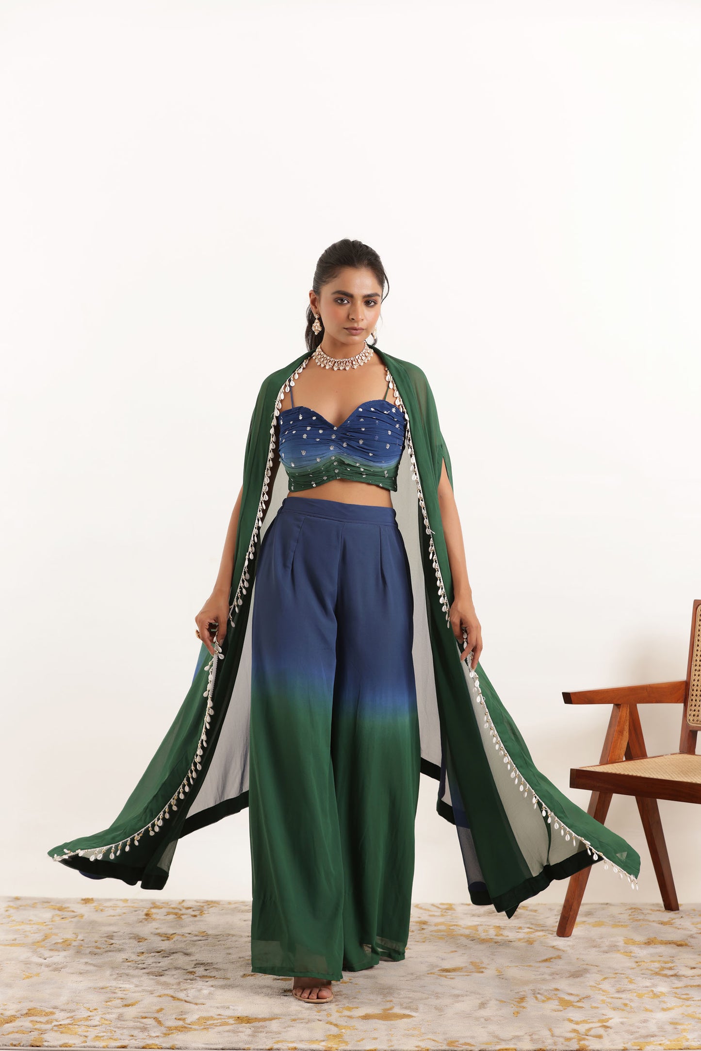 ANIKA BLUE OMBRE DETAILED FUSION SET Deasha India