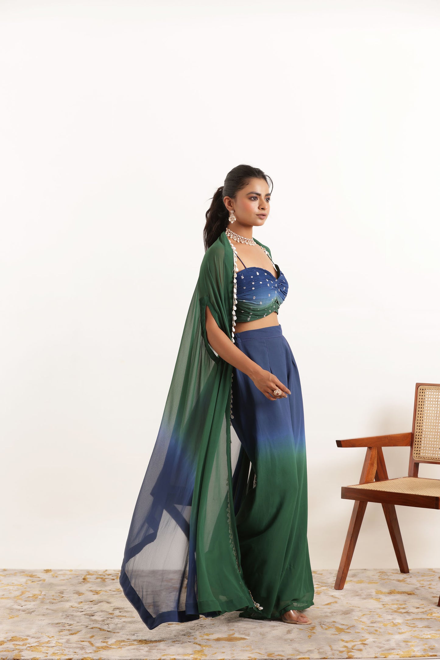 ANIKA BLUE OMBRE DETAILED FUSION SET Deasha India