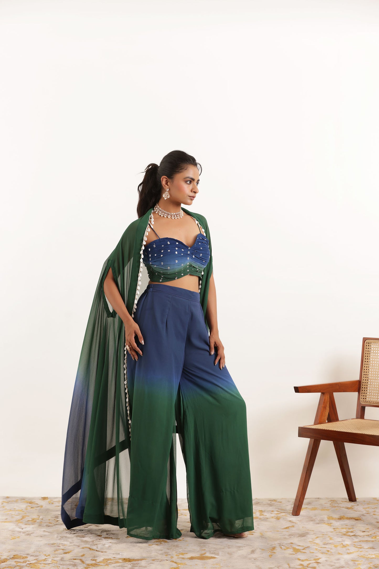 ANIKA BLUE OMBRE DETAILED FUSION SET Deasha India
