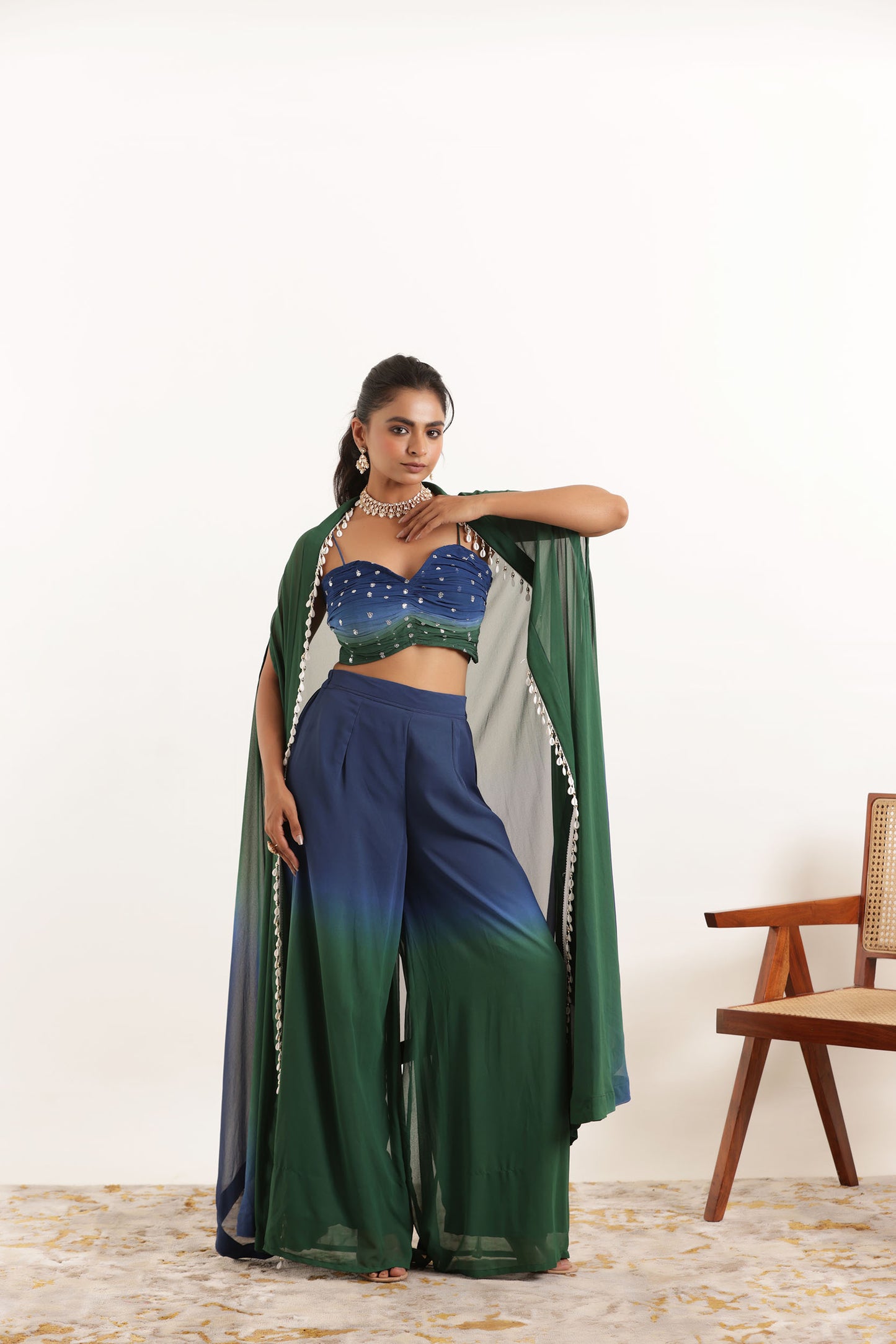 ANIKA BLUE OMBRE DETAILED FUSION SET Deasha India