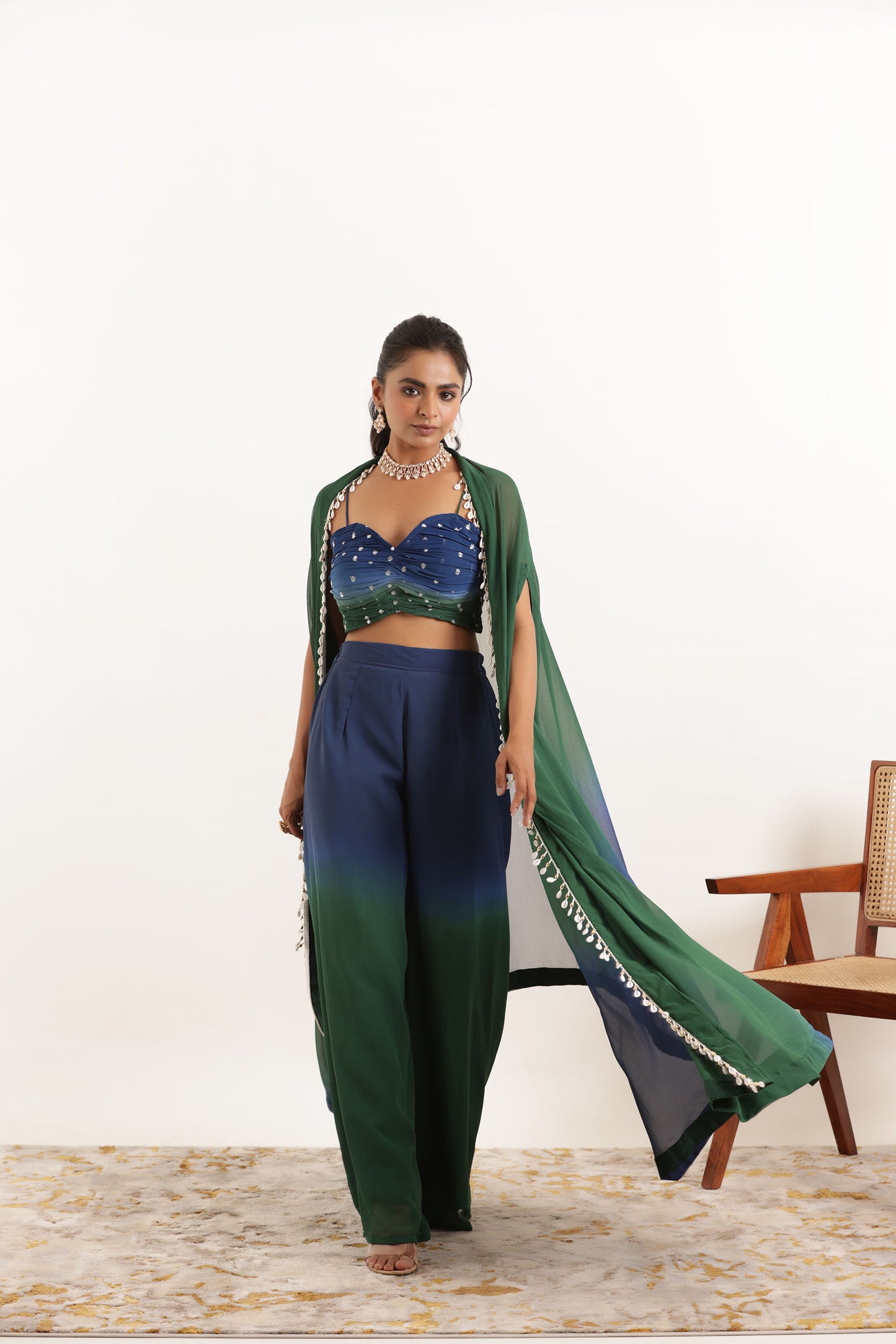 ANIKA BLUE OMBRE DETAILED FUSION SET Deasha India