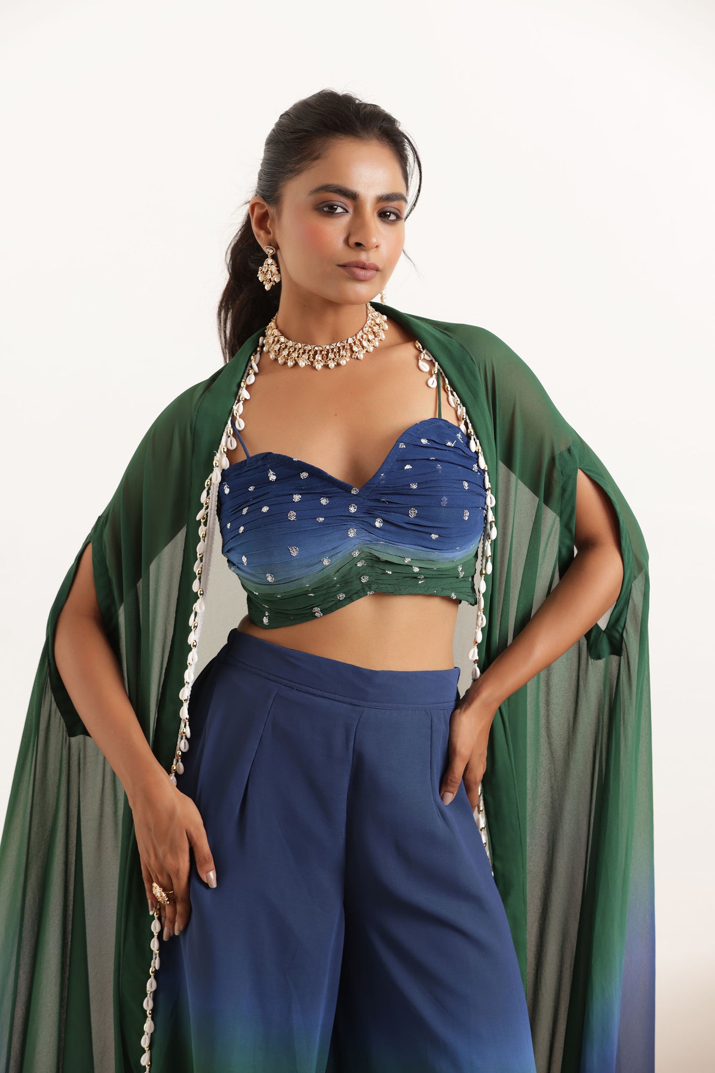 ANIKA BLUE OMBRE DETAILED FUSION SET Deasha India