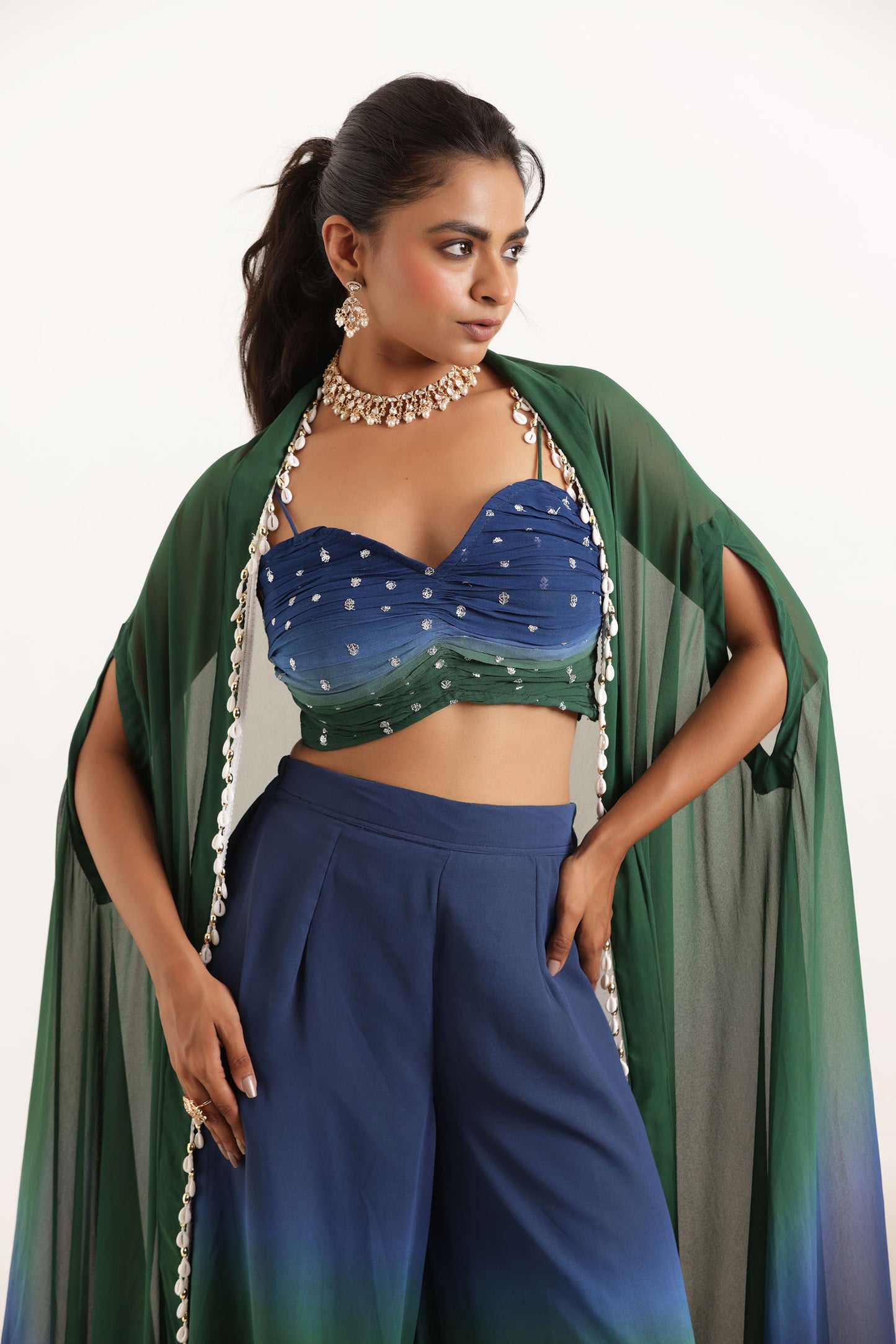 ANIKA BLUE OMBRE DETAILED FUSION SET Deasha India