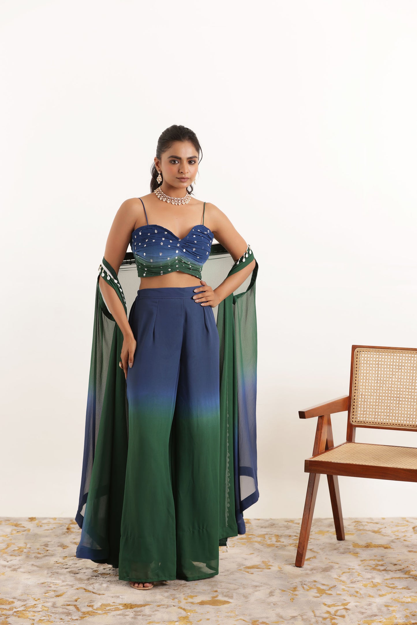 ANIKA BLUE OMBRE DETAILED FUSION SET Deasha India