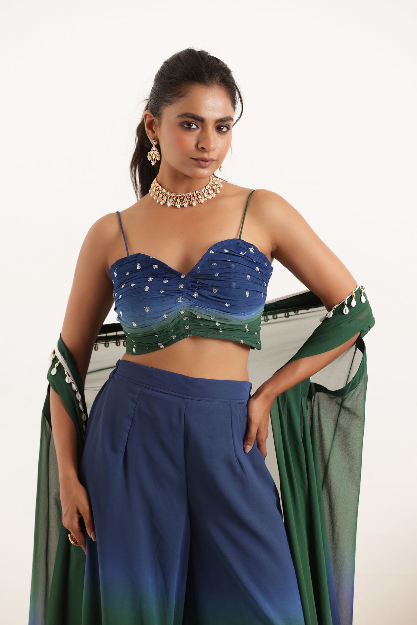 ANIKA BLUE OMBRE DETAILED FUSION SET Deasha India