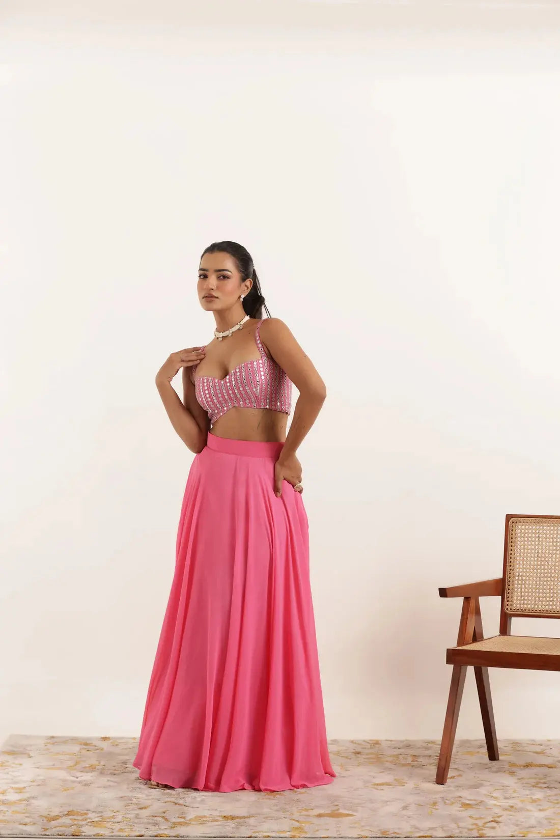 AISHA LIGHT NEON GREEN DETAILED LEEHNAG SET Deasha India