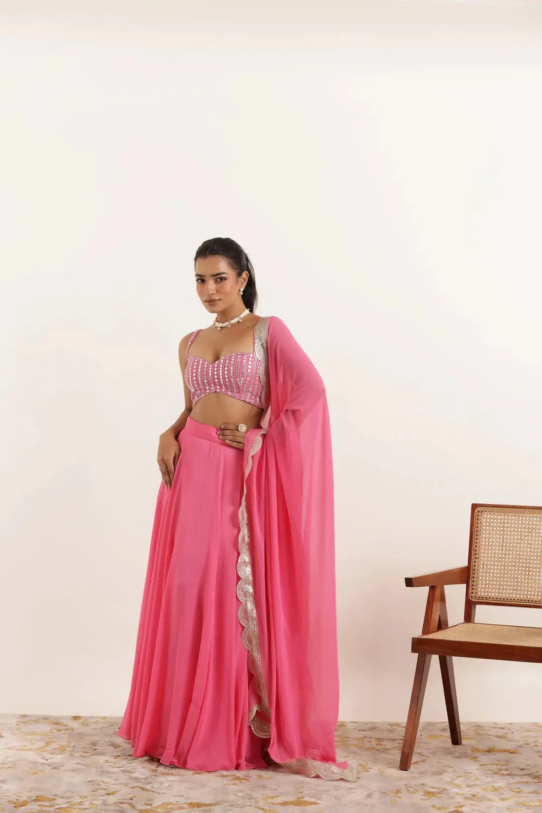 AISHA LIGHT NEON GREEN DETAILED LEEHNAG SET Deasha India