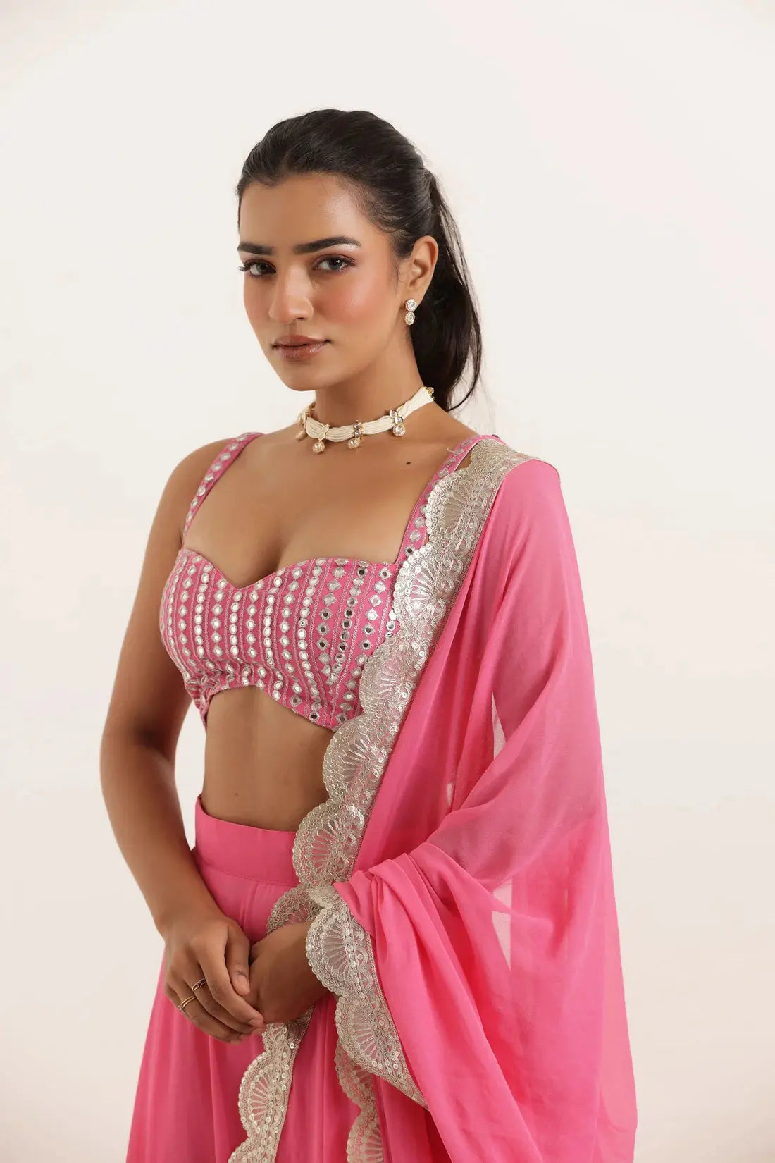 AISHA LIGHT NEON GREEN DETAILED LEEHNAG SET Deasha India