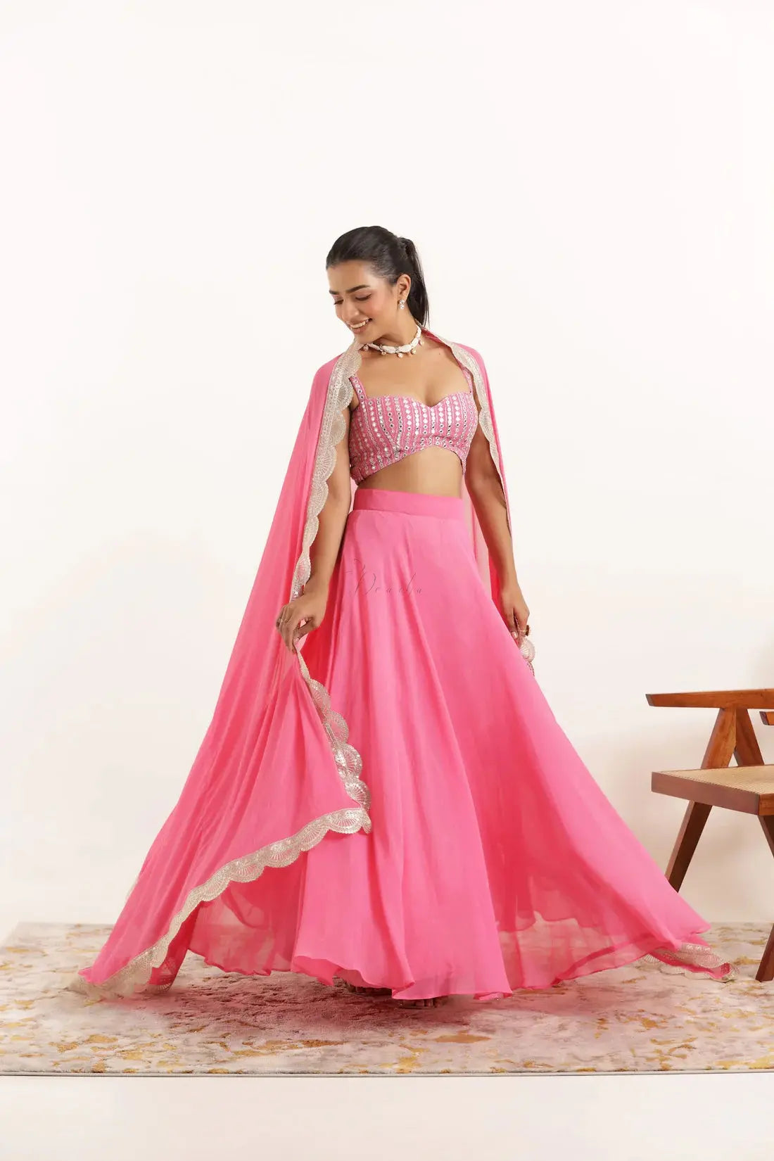 AISHA LIGHT NEON GREEN DETAILED LEEHNAG SET Deasha India