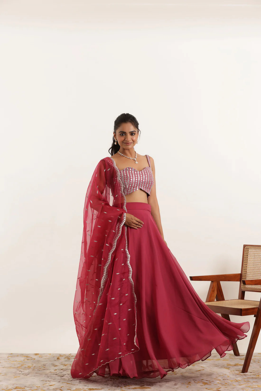 AISHA LIGHT NEON GREEN DETAILED LEEHNAG SET Deasha India