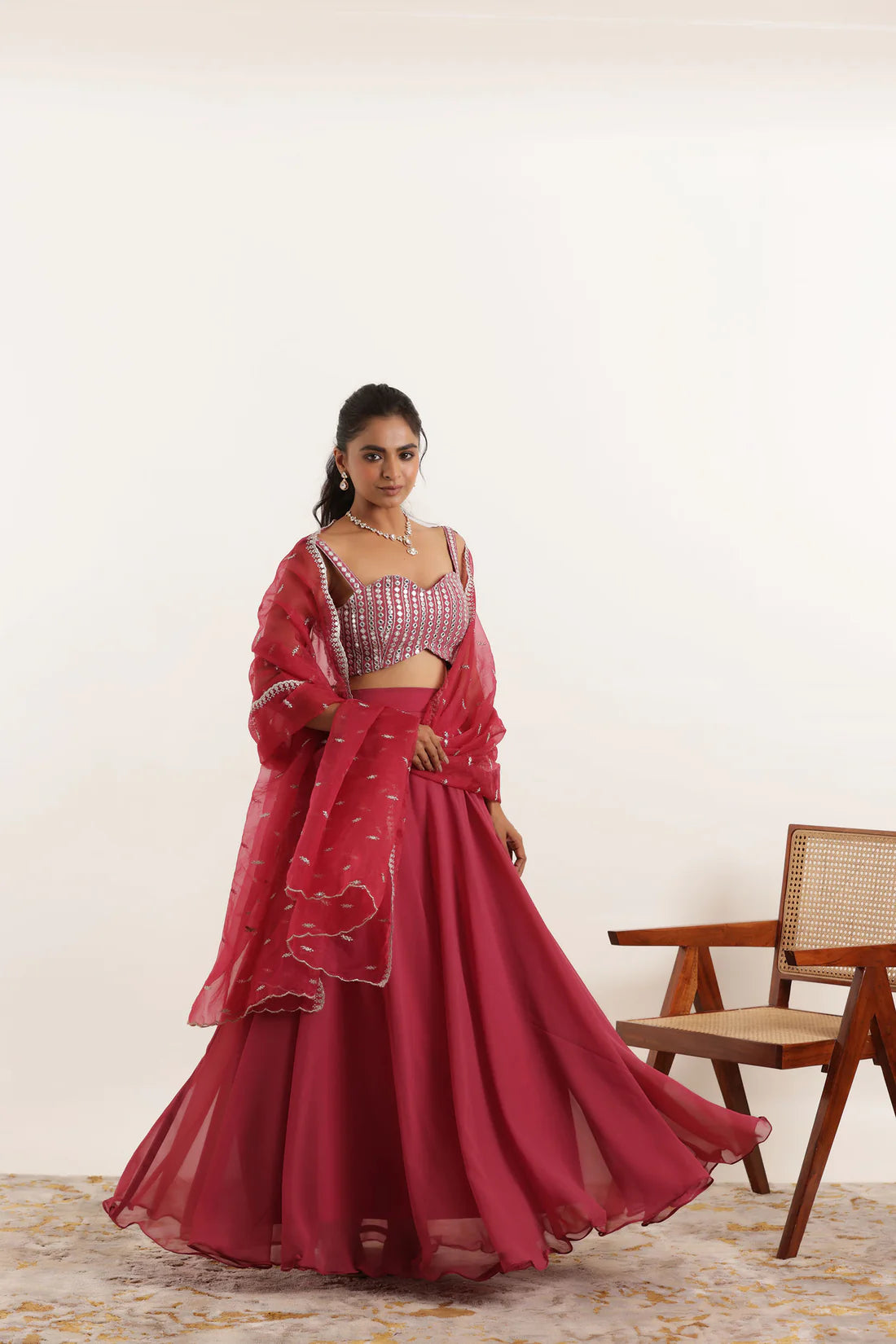 AISHA LIGHT NEON GREEN DETAILED LEEHNAG SET Deasha India