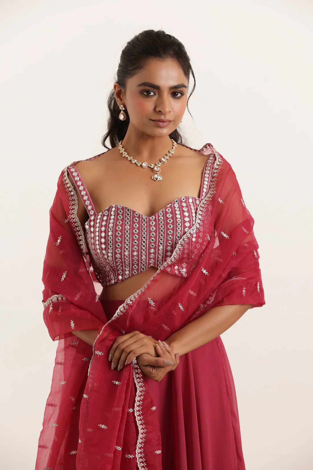 AISHA LIGHT NEON GREEN DETAILED LEEHNAG SET Deasha India