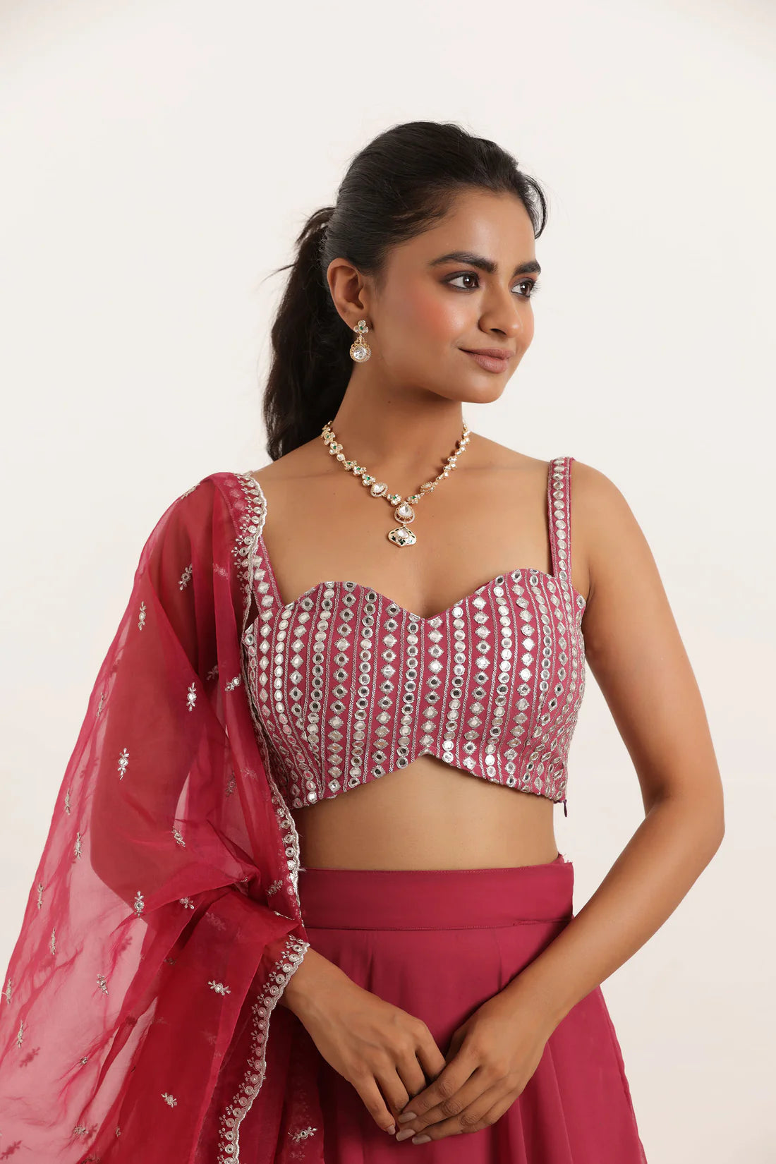 AISHA LIGHT NEON GREEN DETAILED LEEHNAG SET Deasha India