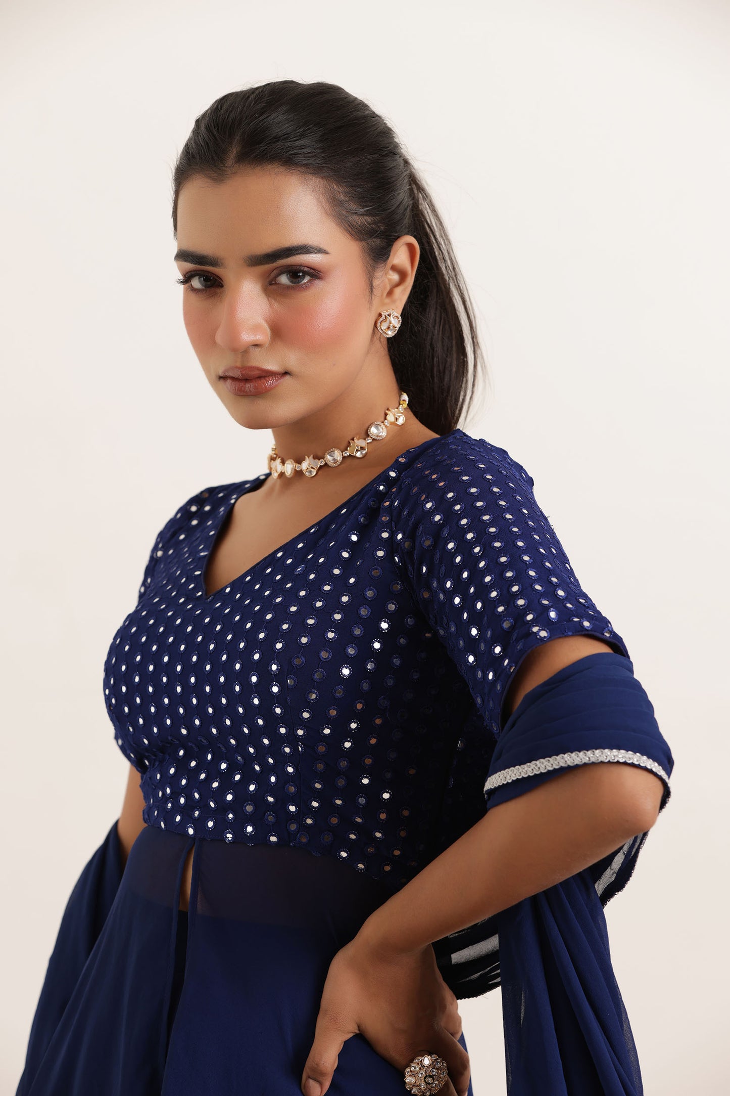 SITARA BLUE ANGRAKHA SHARARA FUSION SET Deasha India