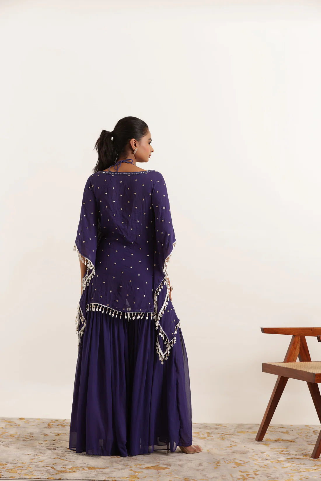 ARYA POWDER BLUE KAFTAN SHARARA FUSION SET Deasha India