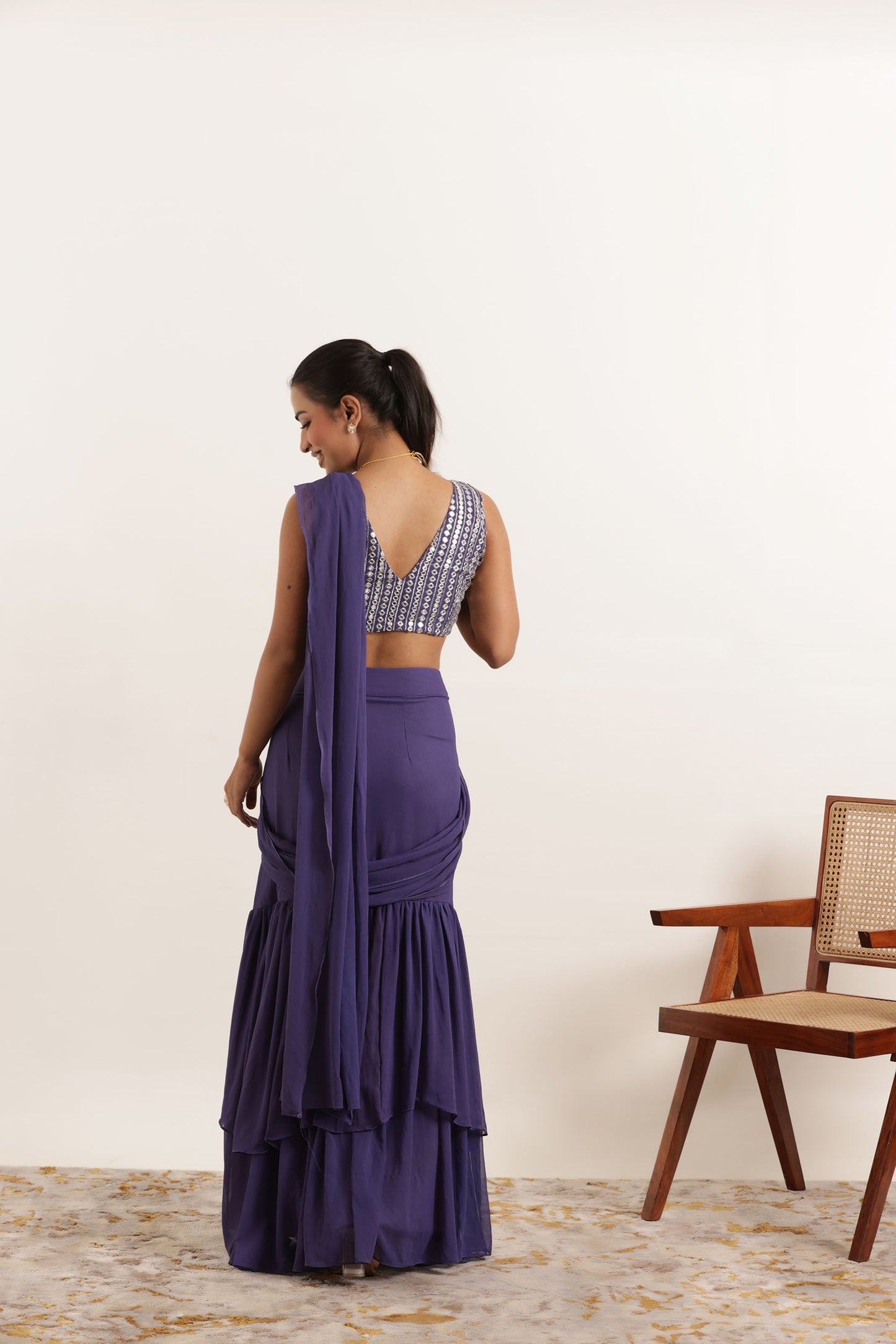 AARUSHI CYBER GRAPE RUFFLE LEHENAG SAREE SET Deasha India