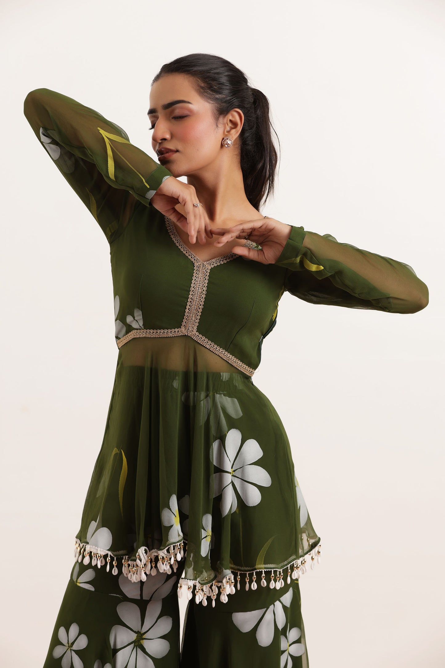 VEDA GREEN HANDPAINTED COORD SET Deasha India