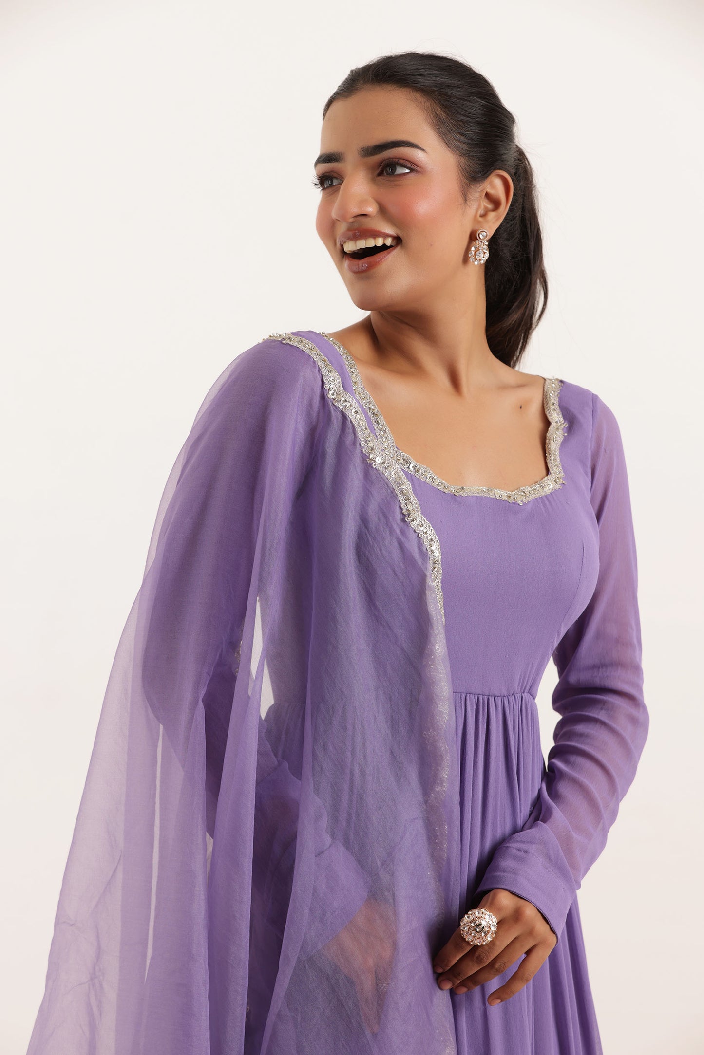 NAINA LAVENDER TIERED ANARKALI SET Deasha India