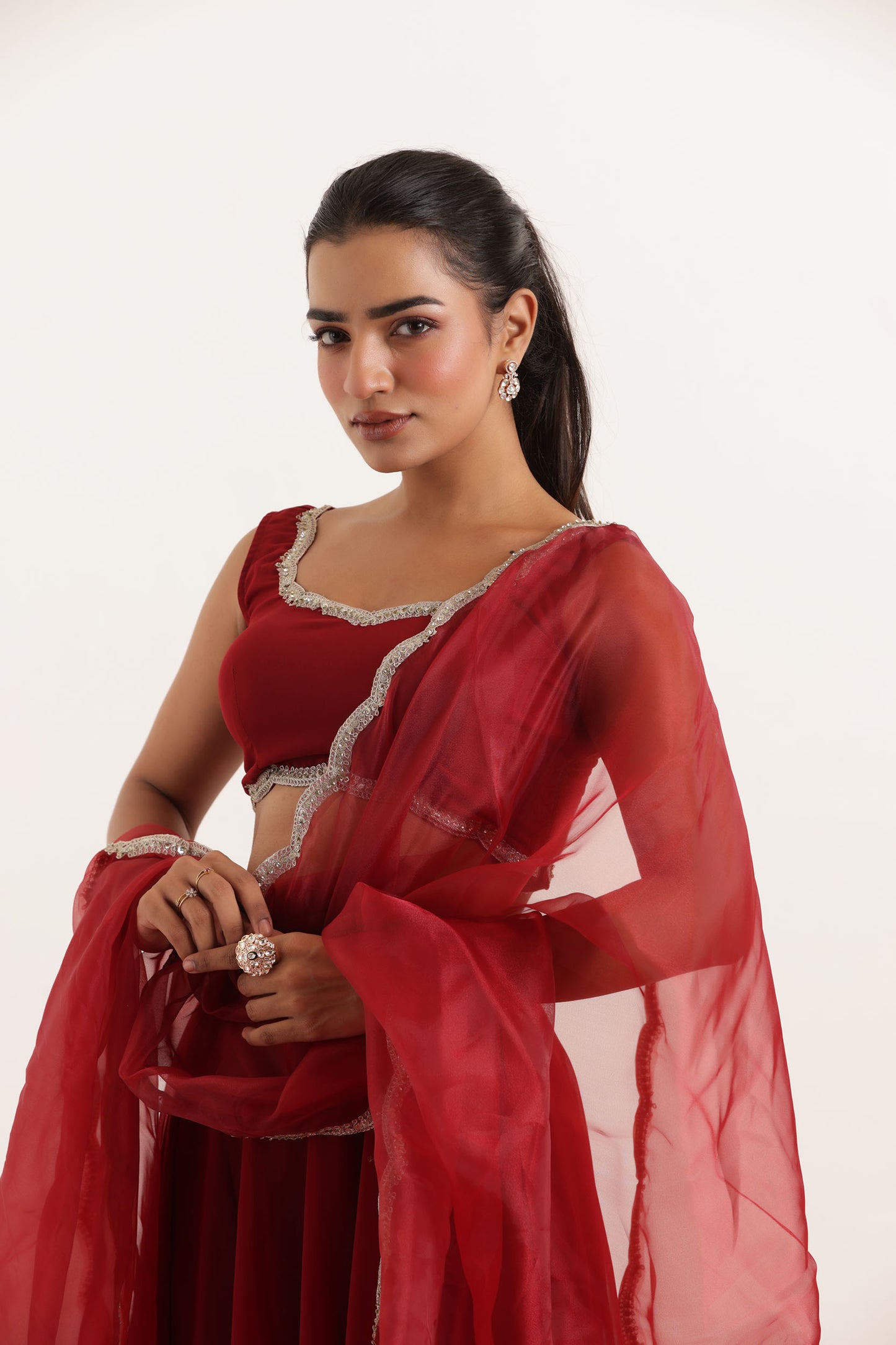 NOOR MAROON RED DETAILED LEHENGA SET Deasha India