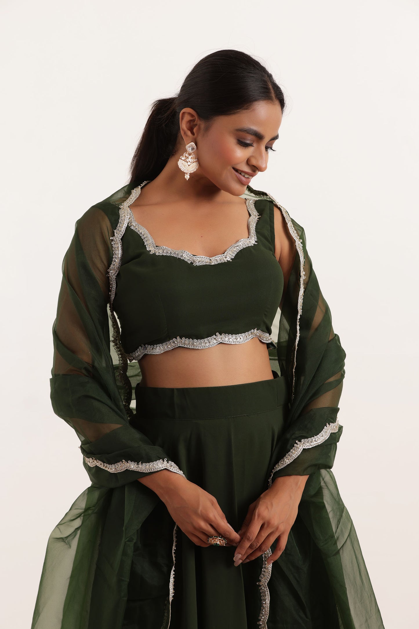 SITARA DARK GREEN DETAILED LEHENGA SET Deasha India