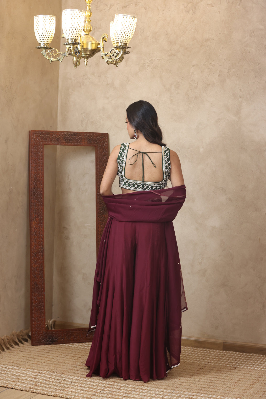 AASMIN EMBROIDERED MAROON SHARARA SET